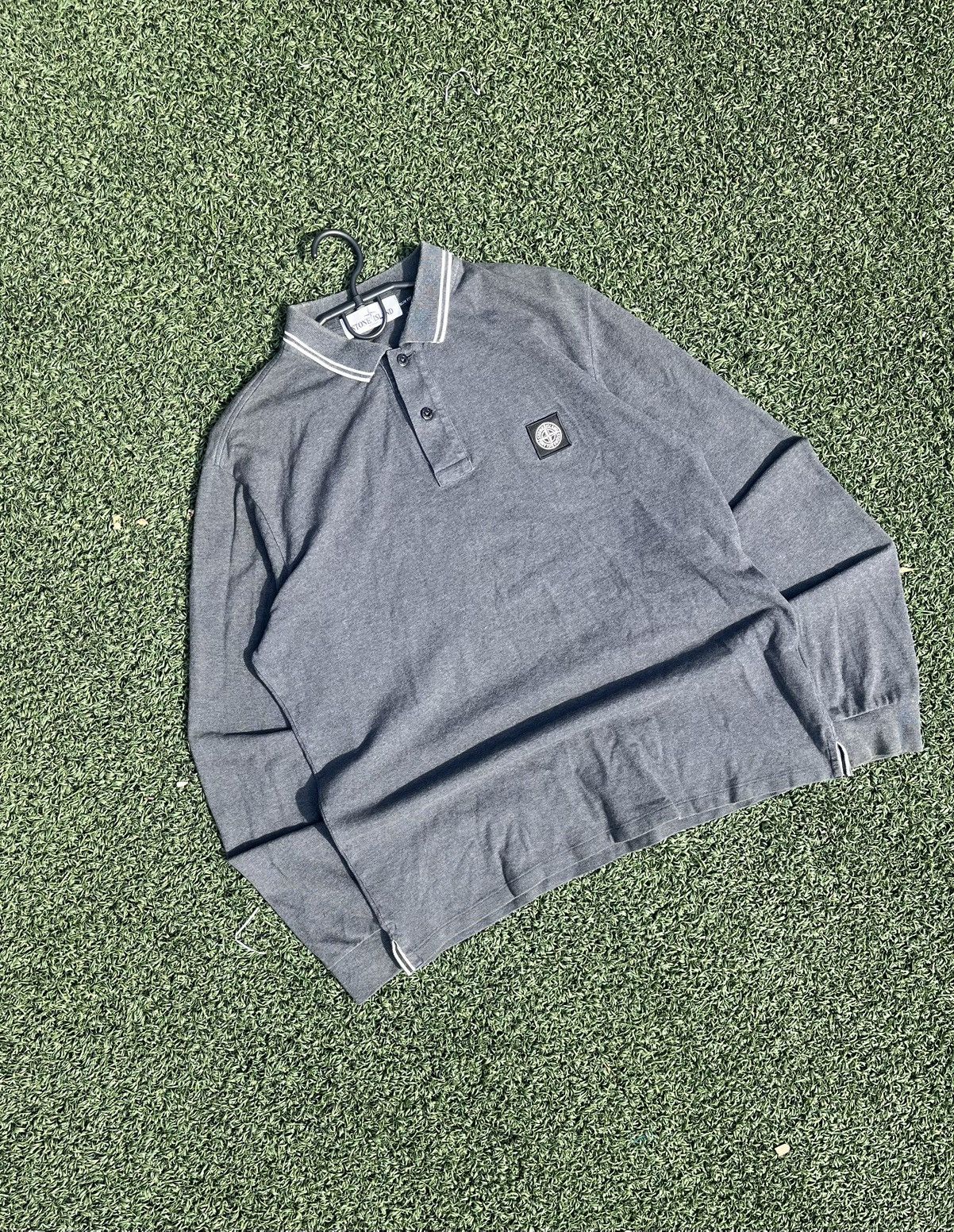 Stone Island Grey Long Sleeve Polo Shirt XL