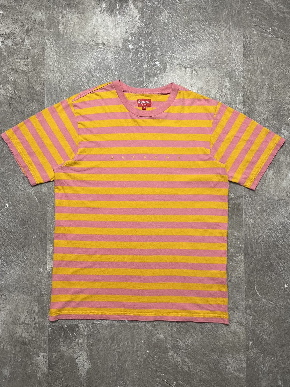 Supreme pink and yellow striped shirt online