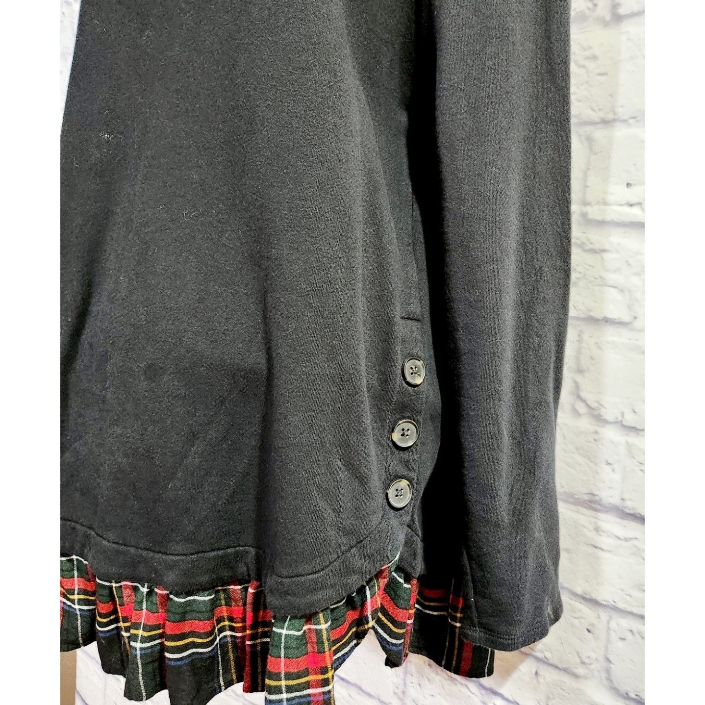 Loft Loft Black Red Plaid Ruffled Hem Top M Faux Button Side Size M / US 6-8 / IT 42-44 - 3 Thumbnail