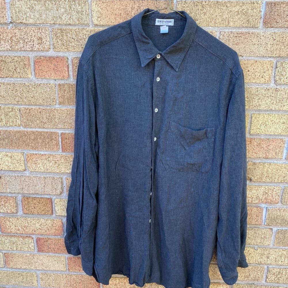 Armani × Giorgio Armani × Vintage Vintage 90s Giorgio Armani Soft Charcoal Button Up Shirt Si Size US L / EU 52-54 / 3 - 4 Thumbnail
