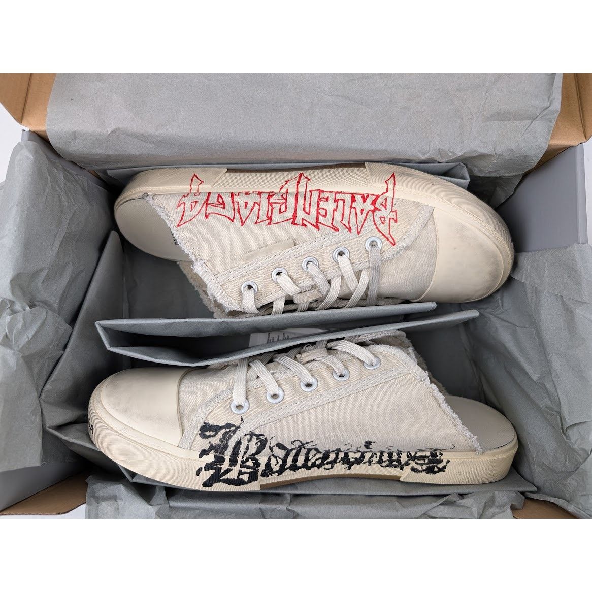 Balenciaga o1rshd1 Dest Canvas Paris Mule in White/Red/Black Size US 11 / EU 44 - 15 Thumbnail