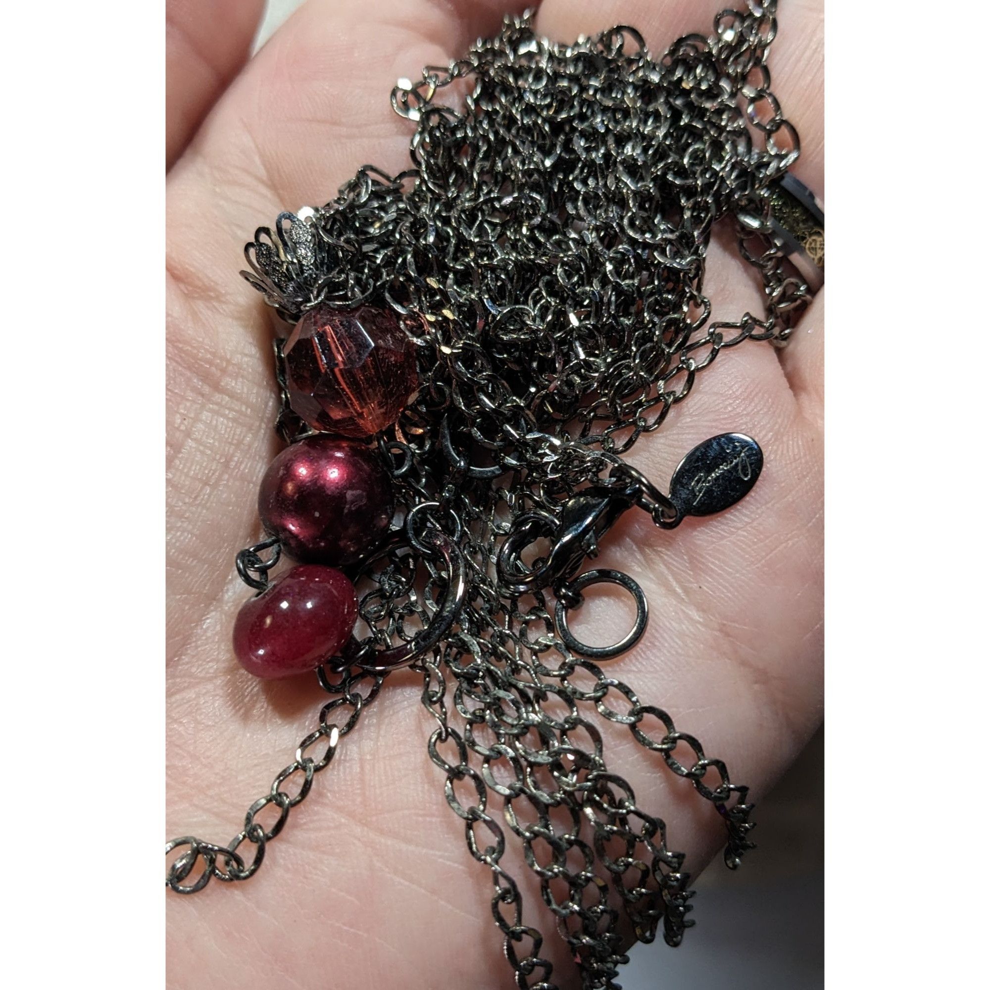 Other Bonnie J Red Gemmed Multi-Chain Silver Tone Tassel Necklace Size ONE SIZE - 3 Thumbnail