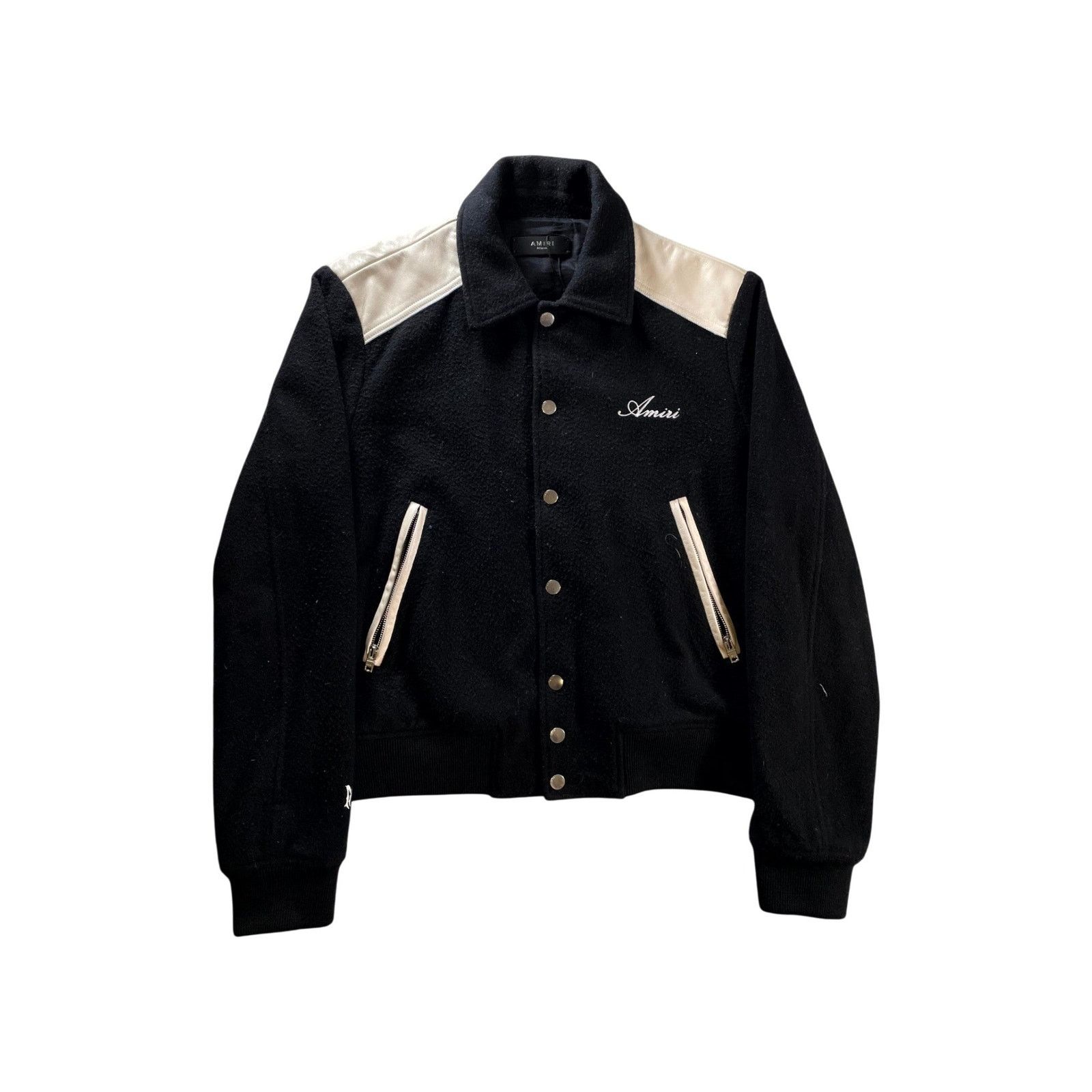 Amiri Amiri Leather "Varsity" Black & Cream Jacket Size US M / EU 48-50 / 2 - 1 Thumbnail