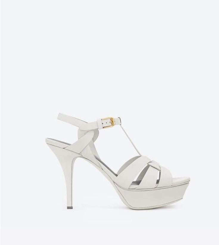 image of Saint Laurent Paris O1S1Wg110424 Tribute Sandals In Smooth Leather In Off White, Women's (Size 8)
