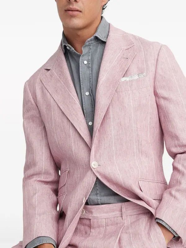Brunello Cucinelli o1y0526 Single-breasted Blazer in Pink/White Size US M / EU 48-50 / 2 - 3 Thumbnail