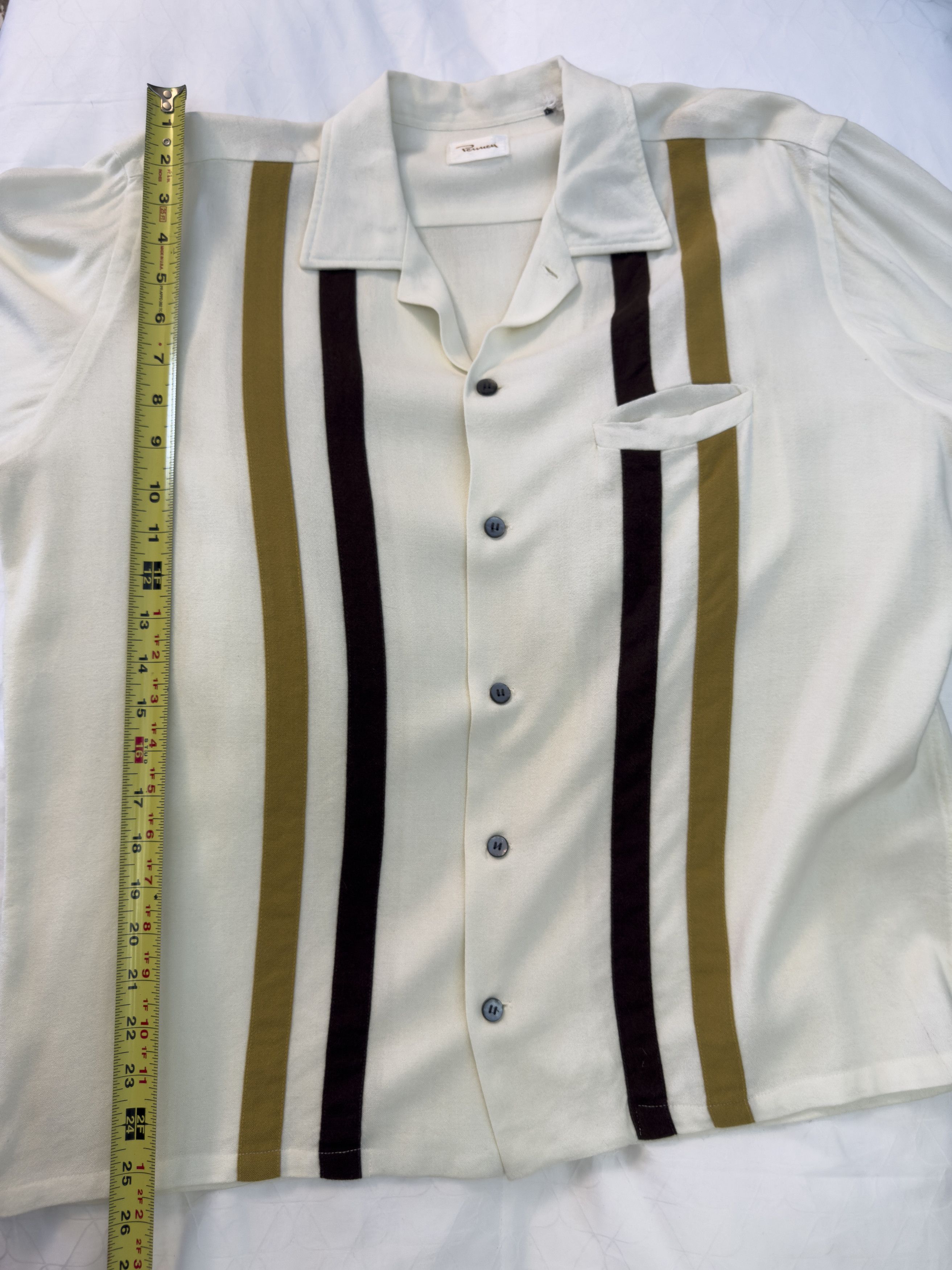 Other Vintage Penney’s Atomic / Rockabilly Cream Stripe Shirt Size US L / EU 52-54 / 3 - 9 Thumbnail