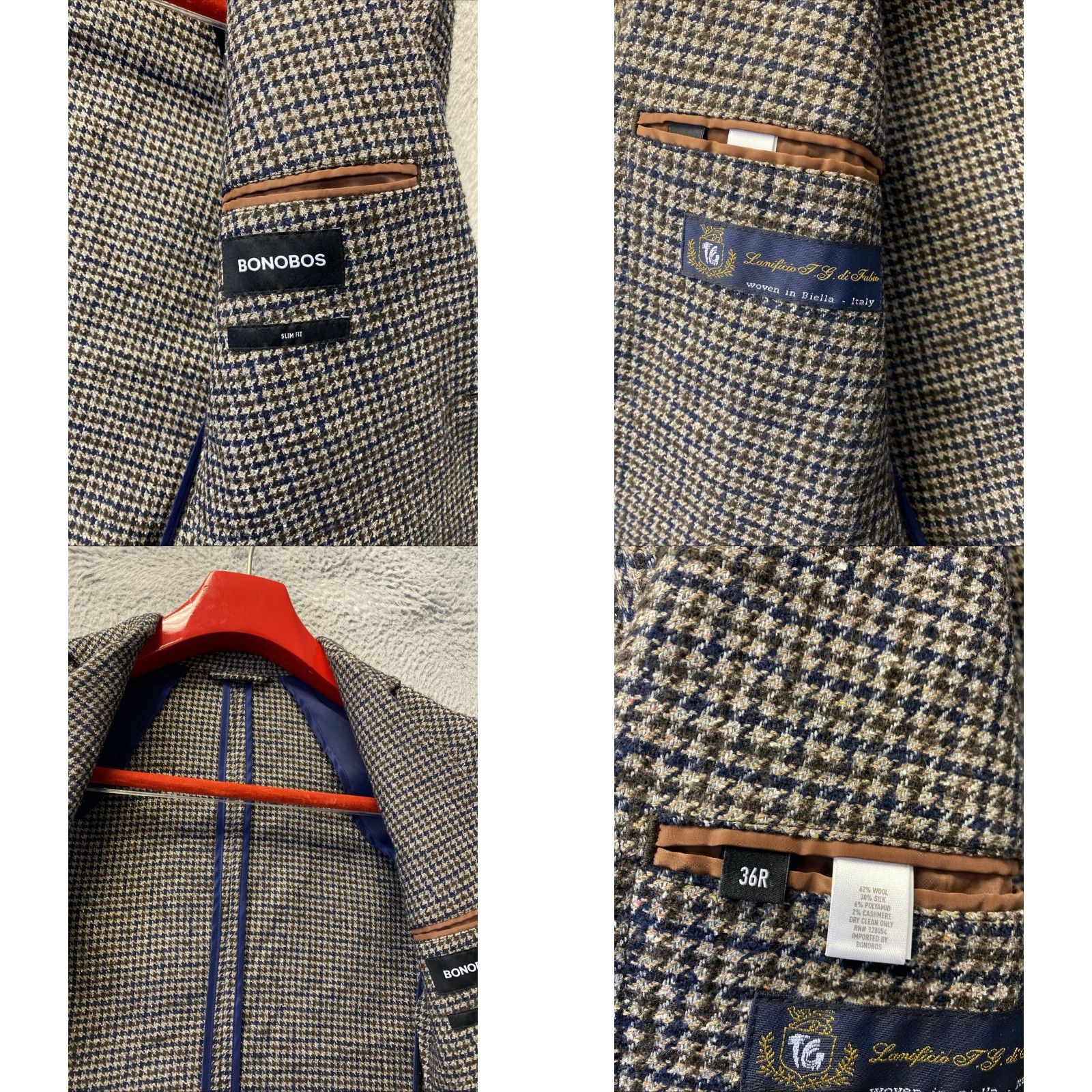 Bonobos BONOBOS Blazer 36R Slim Wool Blend Brown Houndstooth Jacket /0692 Size 36R - 9 Thumbnail