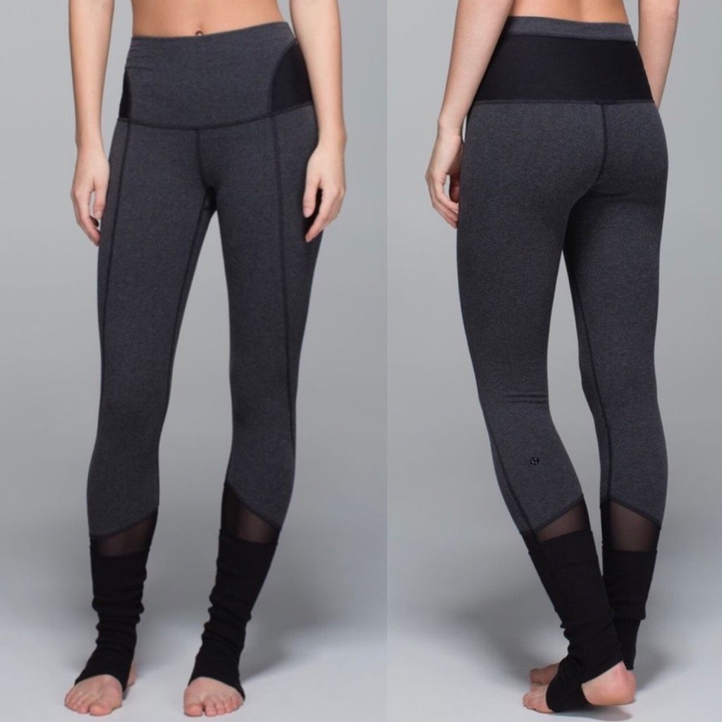 image of Lululemon Devi Yoga Cotton Stirrup High Rise Waist Leggings in Grey, Women's (Size 26)