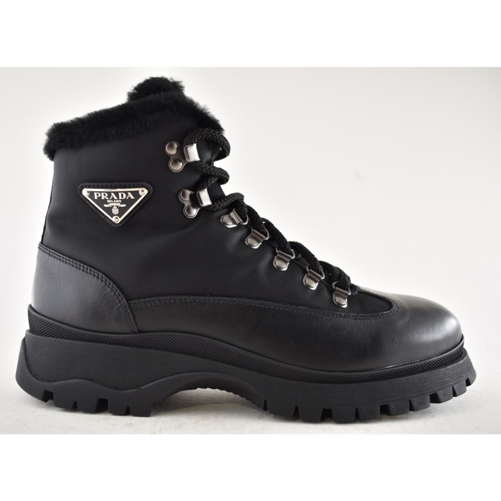 Prada Prada Brixxen 38 Black Shearling Leather Nylon Lug Sole Size US 10.5 / IT 40.5 - 2 Thumbnail