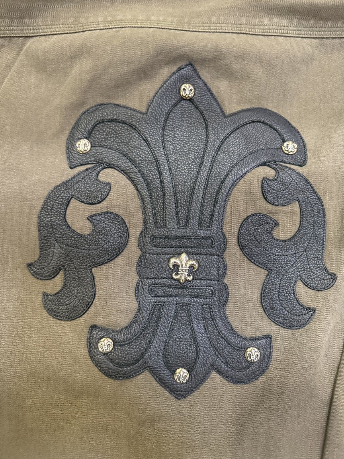 Chrome Hearts Olive & Black Leather Fleur Patch Button Up Shirt Size US L / EU 52-54 / 3 - 3 Thumbnail