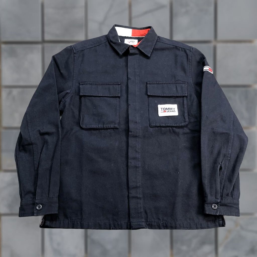 Vintage Tommy Jeans Jacket Mens Medium Blue Canvas Military Button Front Pockets Casual Size US 31 - 1 Thumbnail