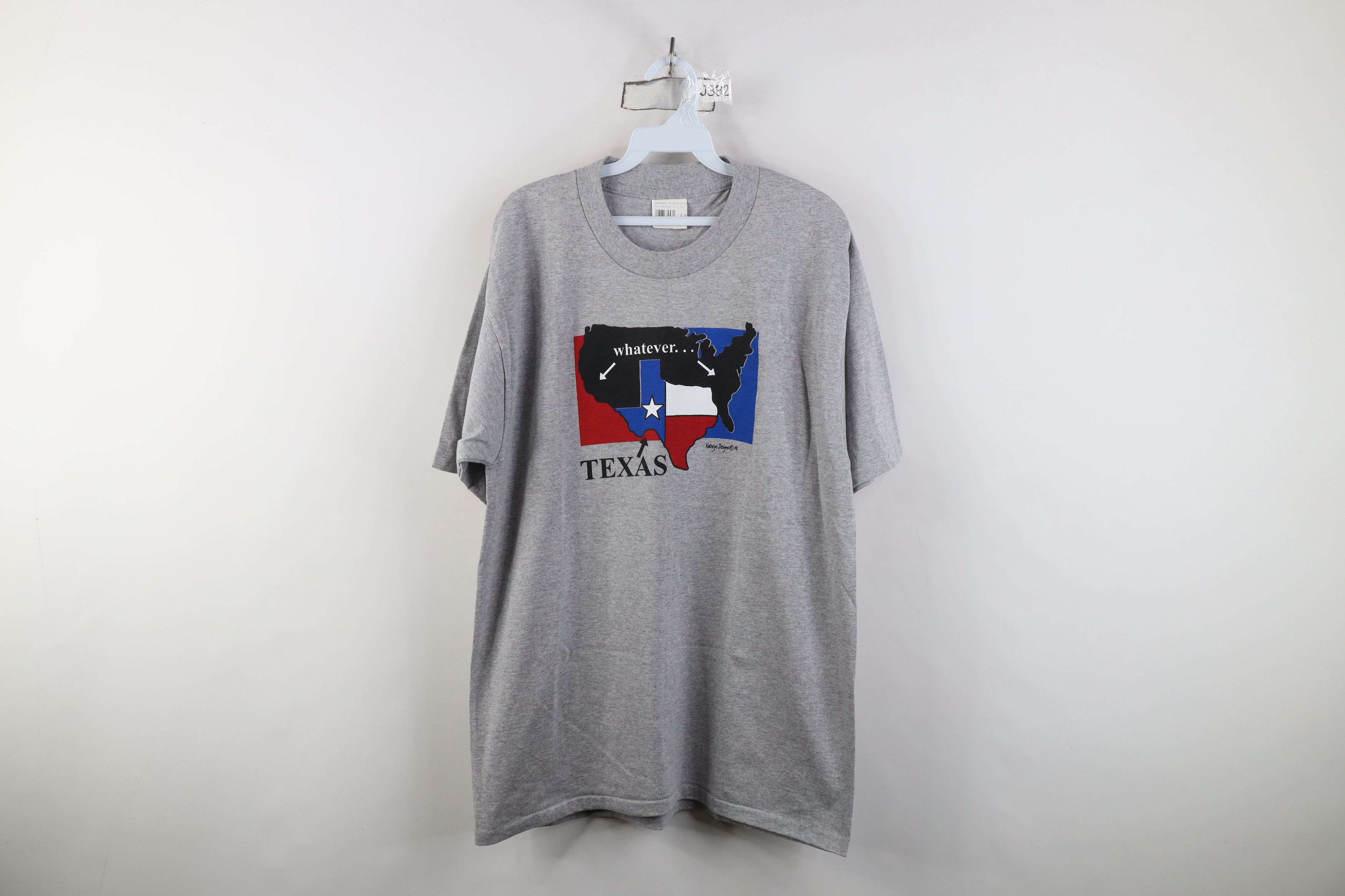 Vintage Deadstock Vintage 90s Texas Whatever Map T-Shirt Gray USA Size L / US 10 / IT 46 - 1 Thumbnail