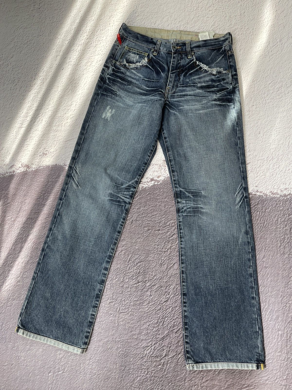 Schott Schott NYC vintage buckle back faded distressed denim jeans Size US 30 / EU 46 - 1 Thumbnail