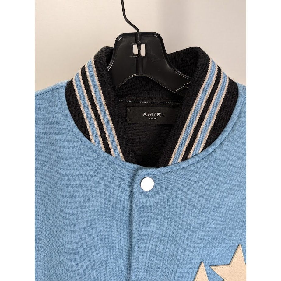 Amiri o1rshd1 Oversized Stars Varsity Jacket in Air Blue Size US L / EU 52-54 / 3 - 4 Thumbnail