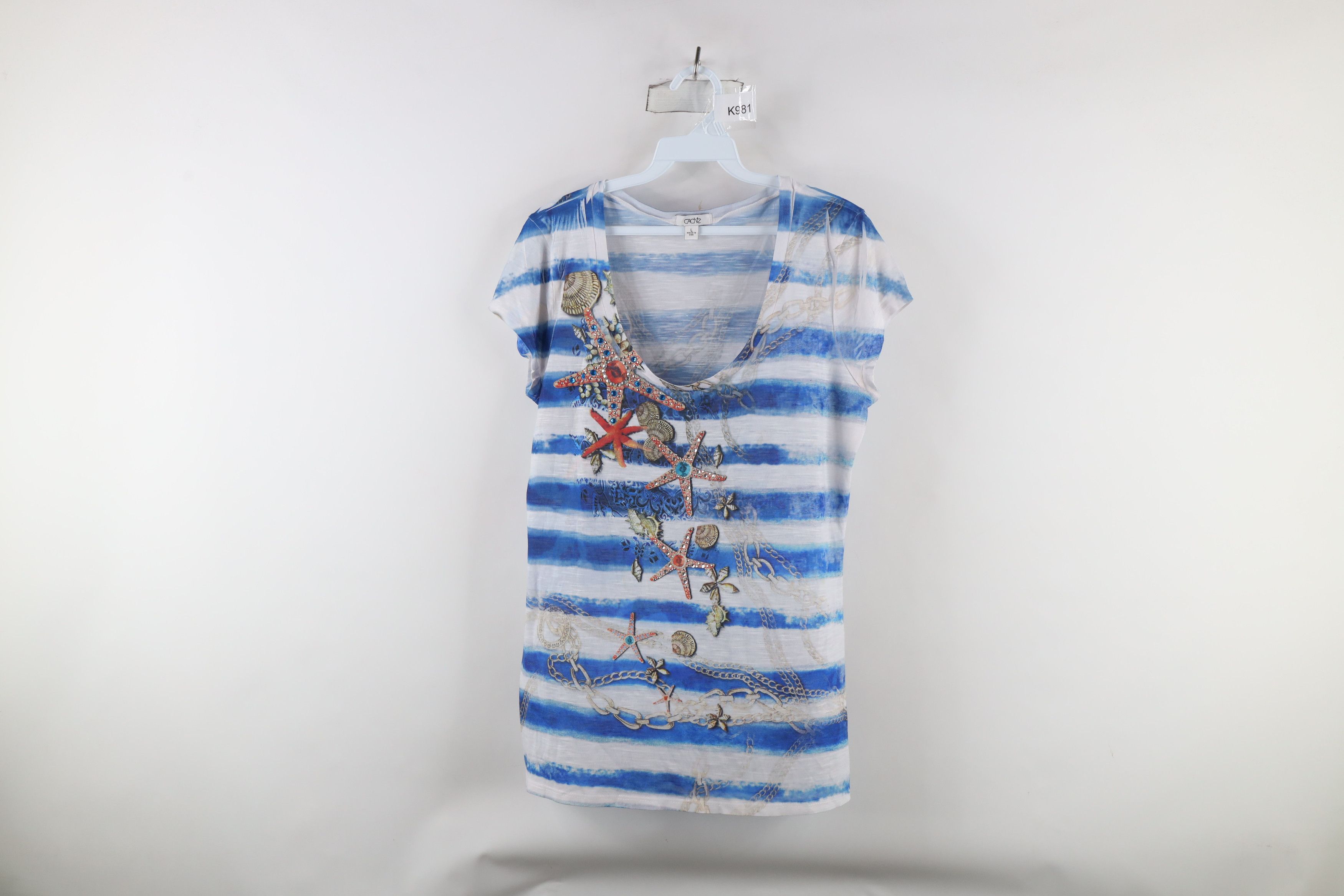 Vintage Vintage Cache Star Fish Knit Short Sleeve T-Shirt USA Size US L / EU 52-54 / 3 - 1 Thumbnail