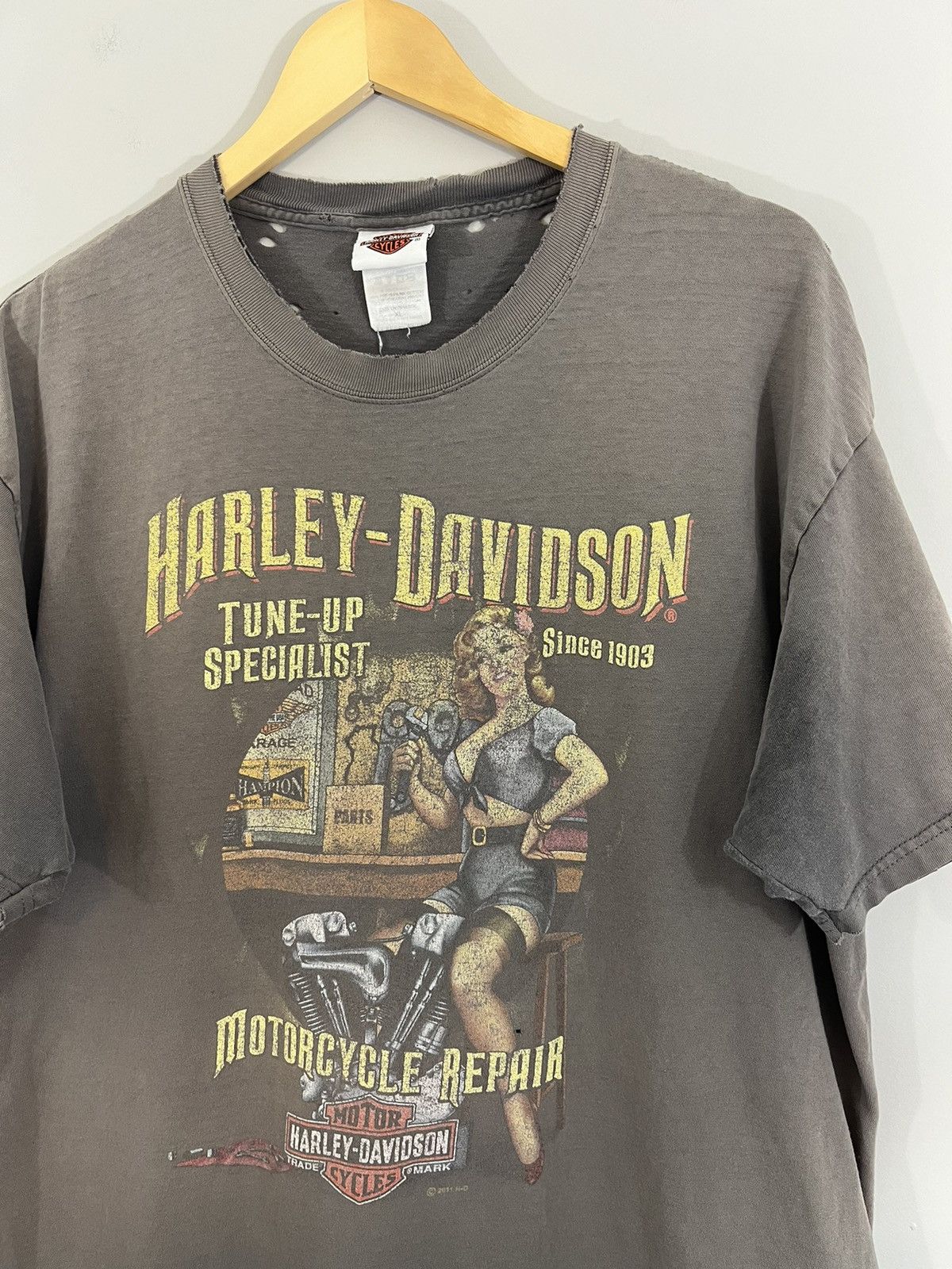 Harley Davidson Thrashed Sun Faded Distressed Y2K KANSAS Tee Size US XL / EU 56 / 4 - 4 Thumbnail