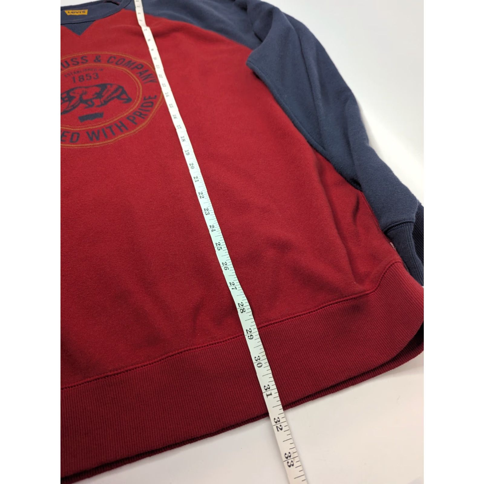 Levi's Levis Logo Crew Raglan Sweatshirt Red Navy Standard Fit Casual Lounge Men 2XL Size US XXL / EU 58 / 5 - 5 Thumbnail