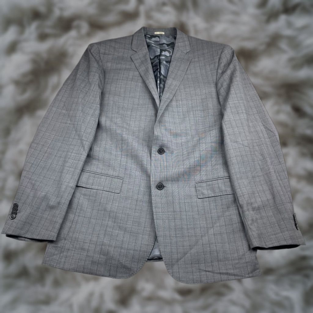 Joseph Abboud Joseph Abboud Blazer Jacket Men 42L Gray Plaid 100% Wool Slim Fit 2-Button Vent Notch Lining Camouflage Long Coat/Jacket Size 42R - 1 Thumbnail