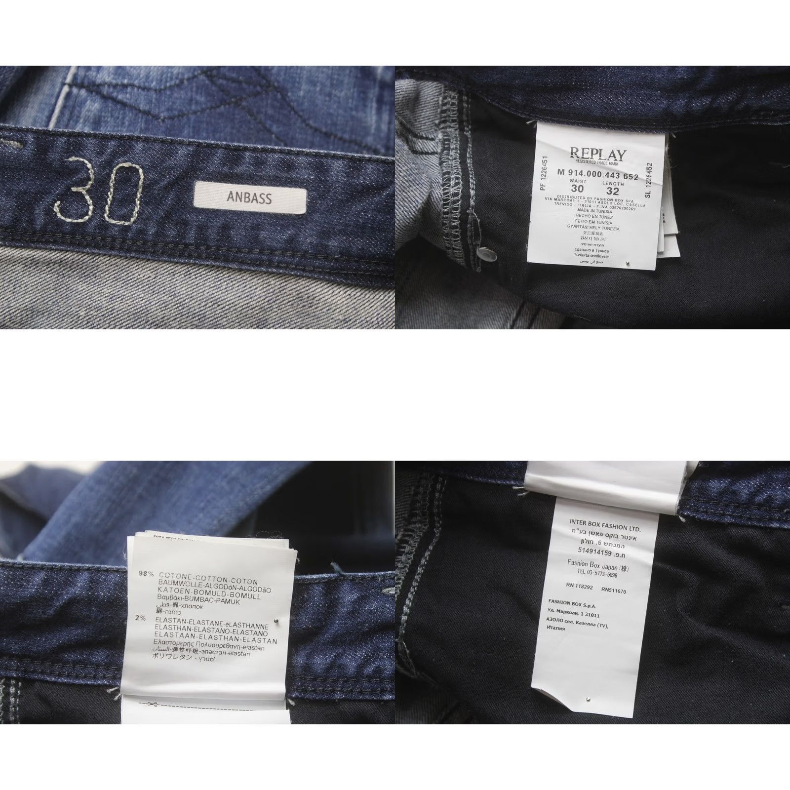 Replay REPLAY Anbass Jeans Men's W30/L32 Tapered Fit Zip Fly Dark Denim Casual Whiskers Size US 30 / EU 46 - 8 Thumbnail