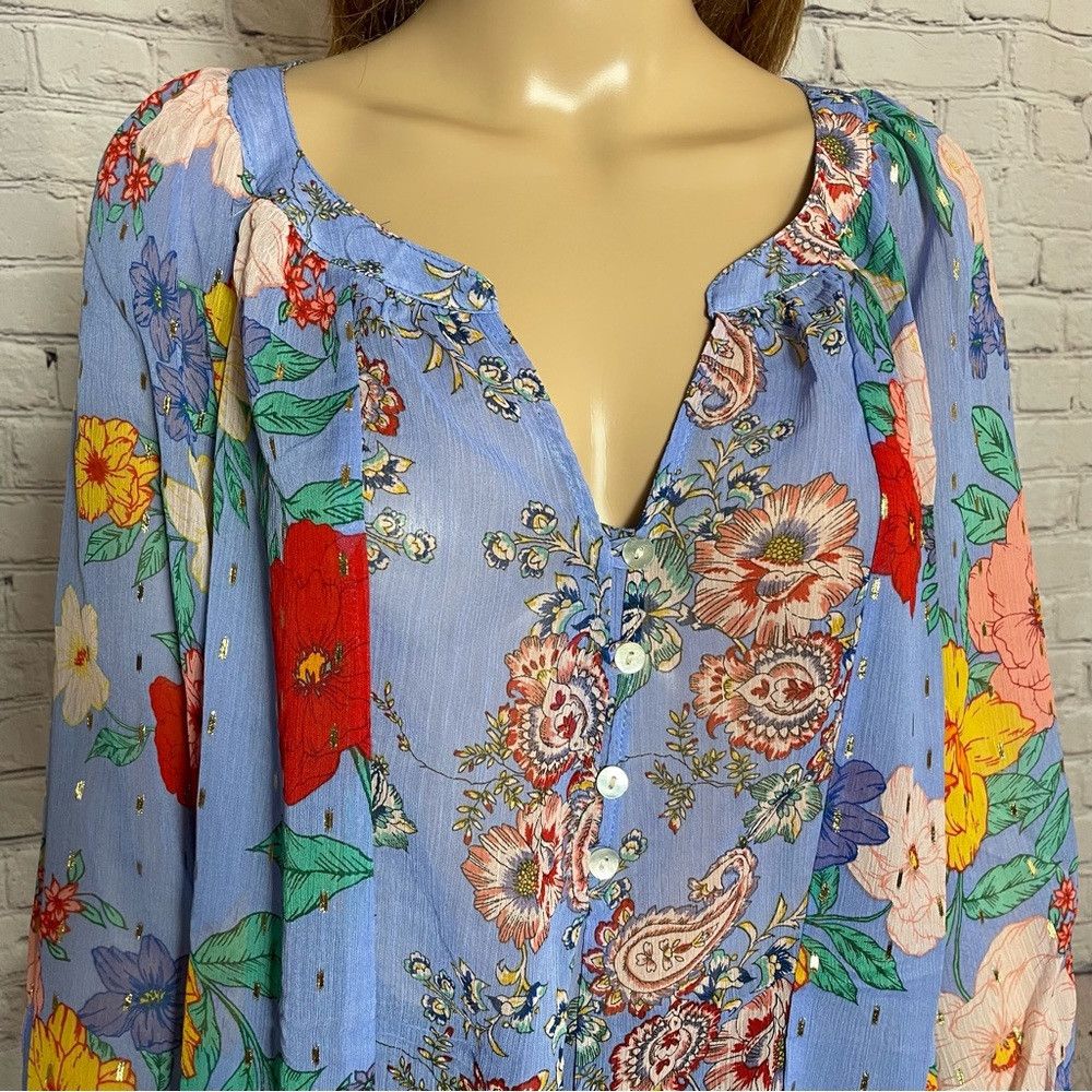 Anthropologie NWT New Figueroa & Flower Floral Blouse 3/4 Sleeve Size 2X Size XXL / US 16-18 / IT 52-54 - 3 Thumbnail