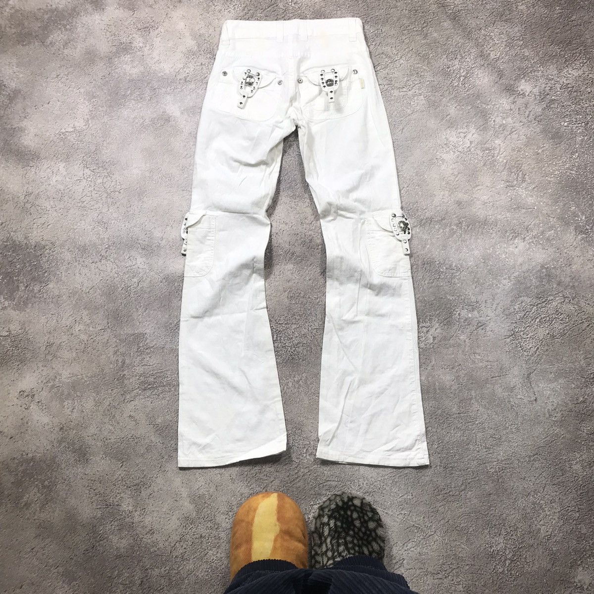 Vintage Y2K White Distressed Cargo Pants Baggy Wide Leg Streetwear M Size 23" - 5 Thumbnail