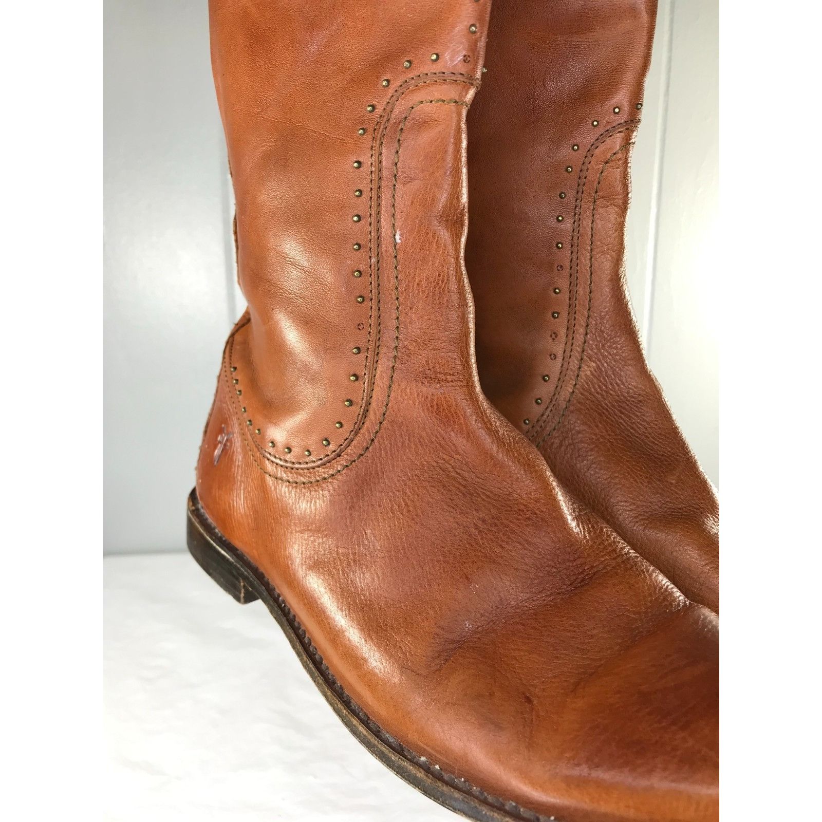 Frye VTG Frye Leather Paige Dk Brown Studded Riding Boots Tall Wo Size US 7.5 / IT 37.5 - 5 Thumbnail