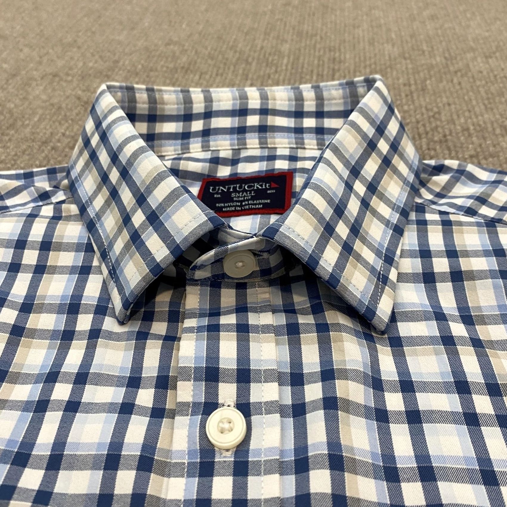 UNTUCKit UNTUCKit Shirt Mens Small Blue Check Sardinia Slim Fit Long Sleeve Perfomance Size US S / EU 44-46 / 1 - 2 Thumbnail