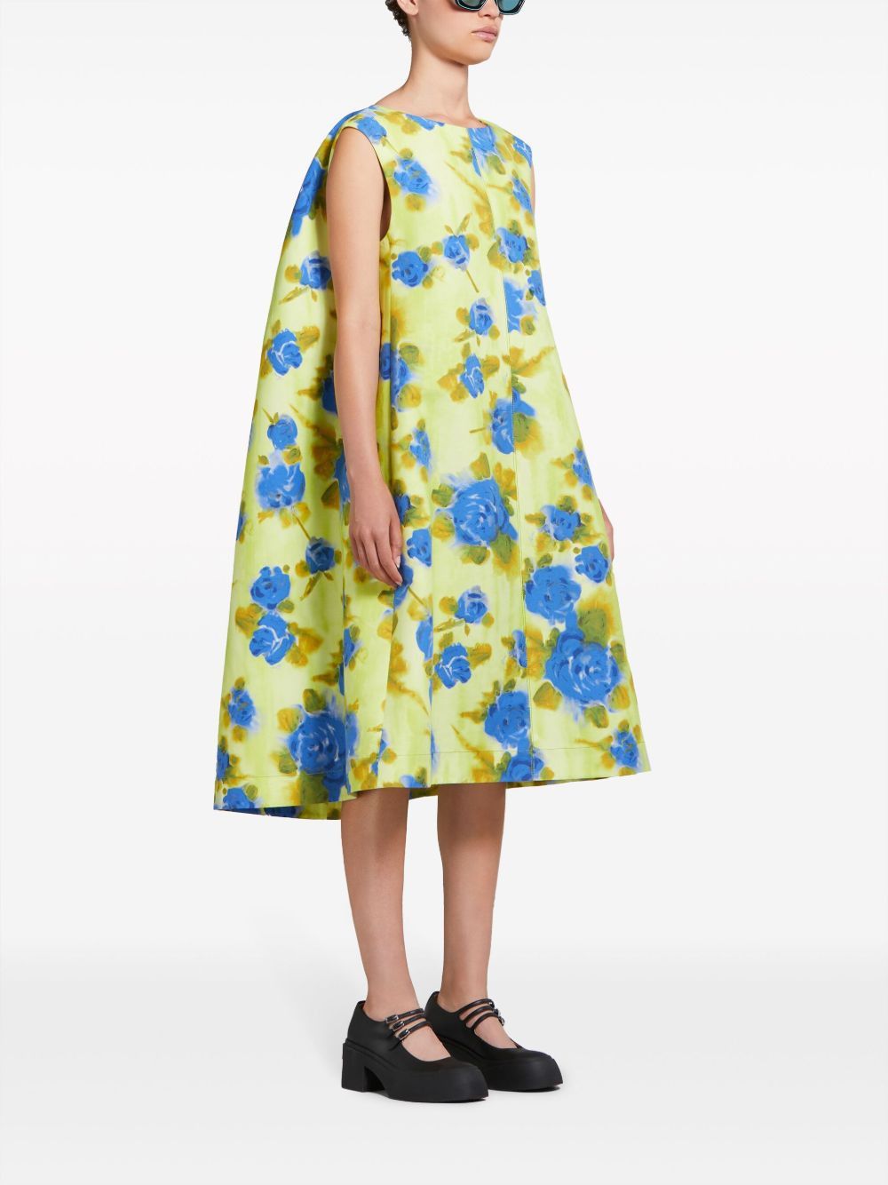 Marni o1w1db10125 Floral Print Cotton Midi Dress in Multicolor Size L / US 10 / IT 46 - 3 Thumbnail