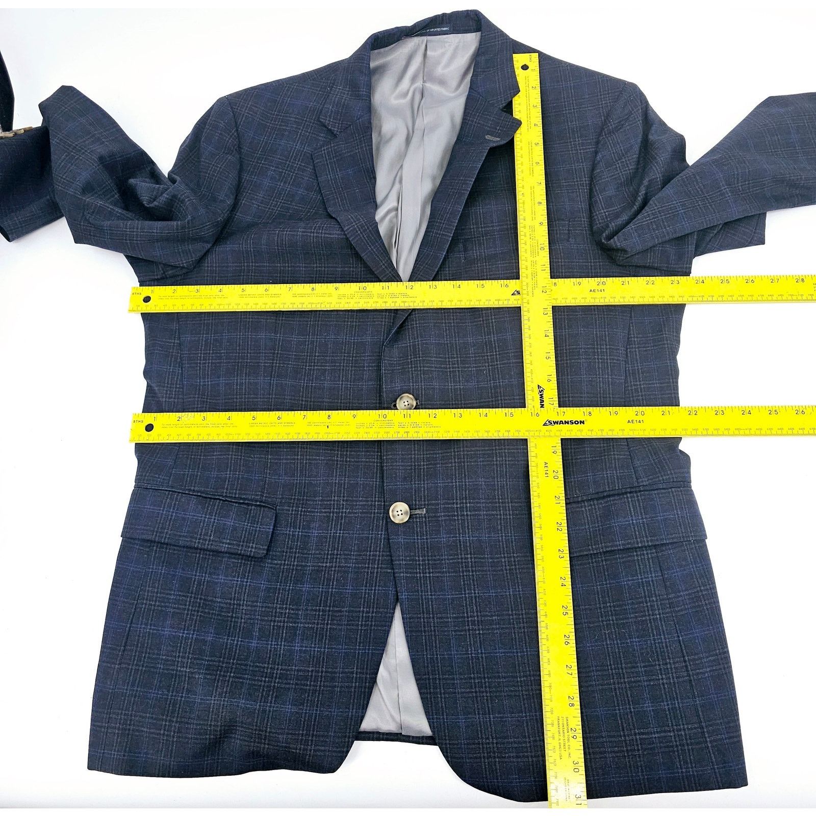 Hart Schaffner Marx Hart Schaffner & Marx Blue Plaid Sport Coat Jacket 44R 3052 Size 44R - 6 Thumbnail