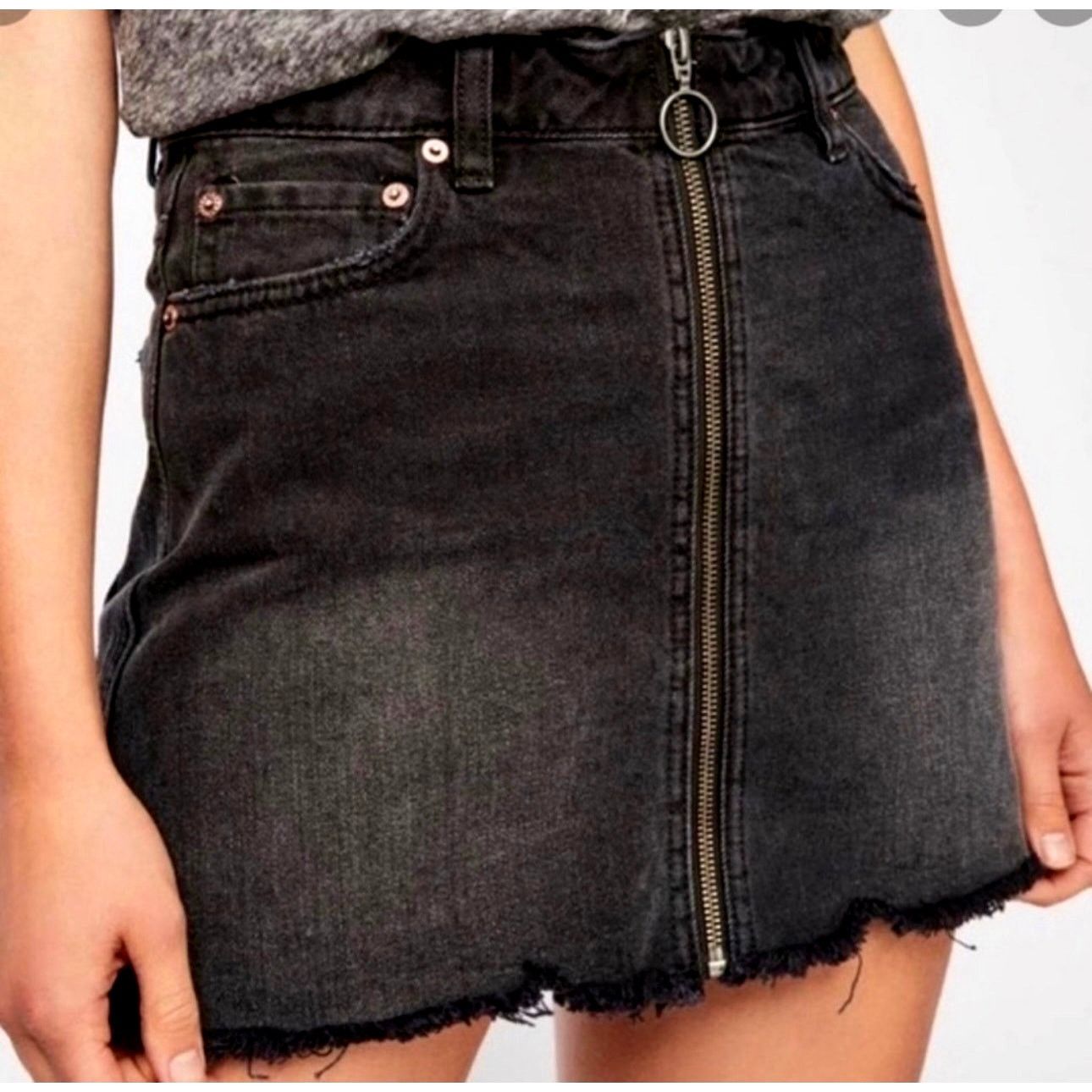 Free People Free People Zip It Up Denim Skirt Haven Black 31 Size 31" - 6 Thumbnail