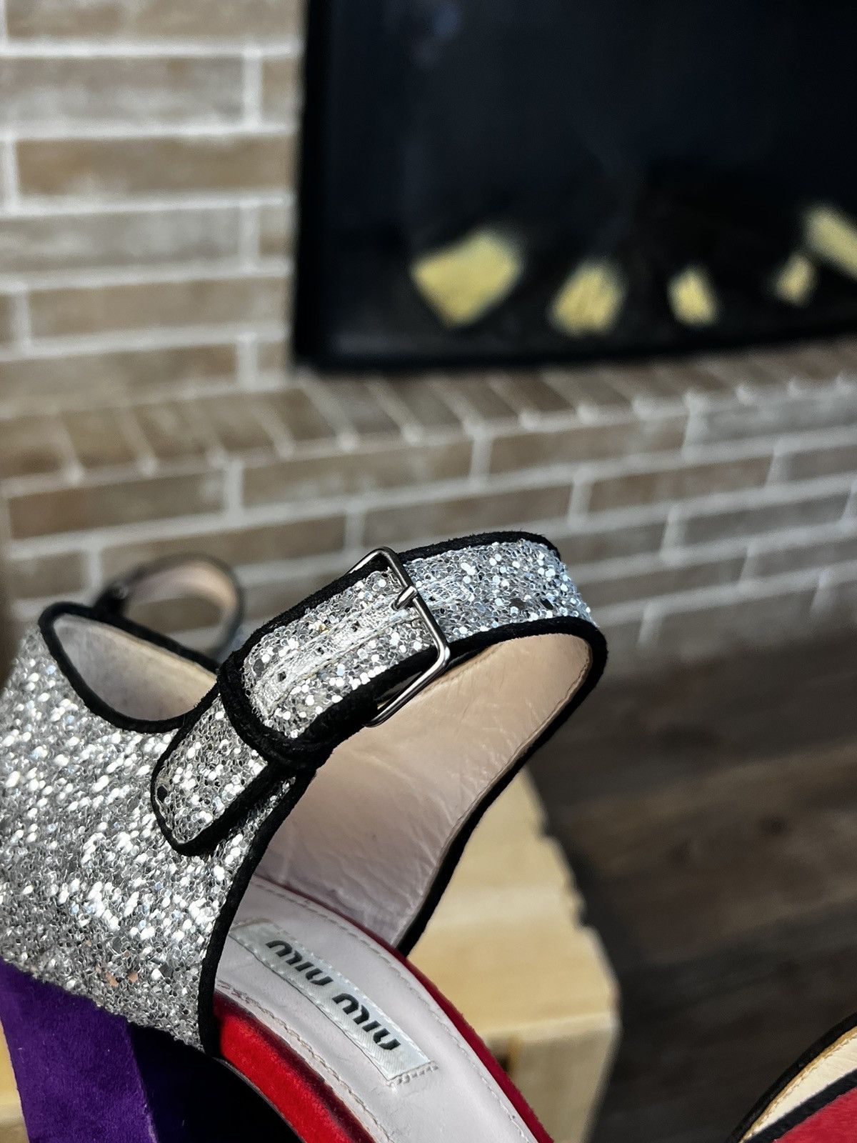 Miu Miu Miu Miu Red Silver Glitter Platform Sandals size is:8,5 Size US 8.5 / IT 38.5 - 5 Thumbnail