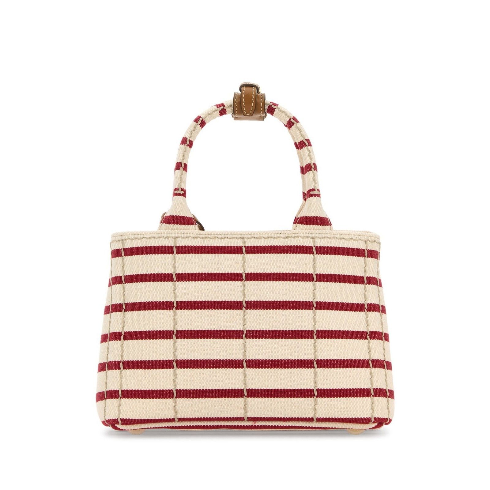 Prada PRADA Striped Embroidered White Red Canvas Shopper Top Handl Size ONE SIZE - 3 Thumbnail