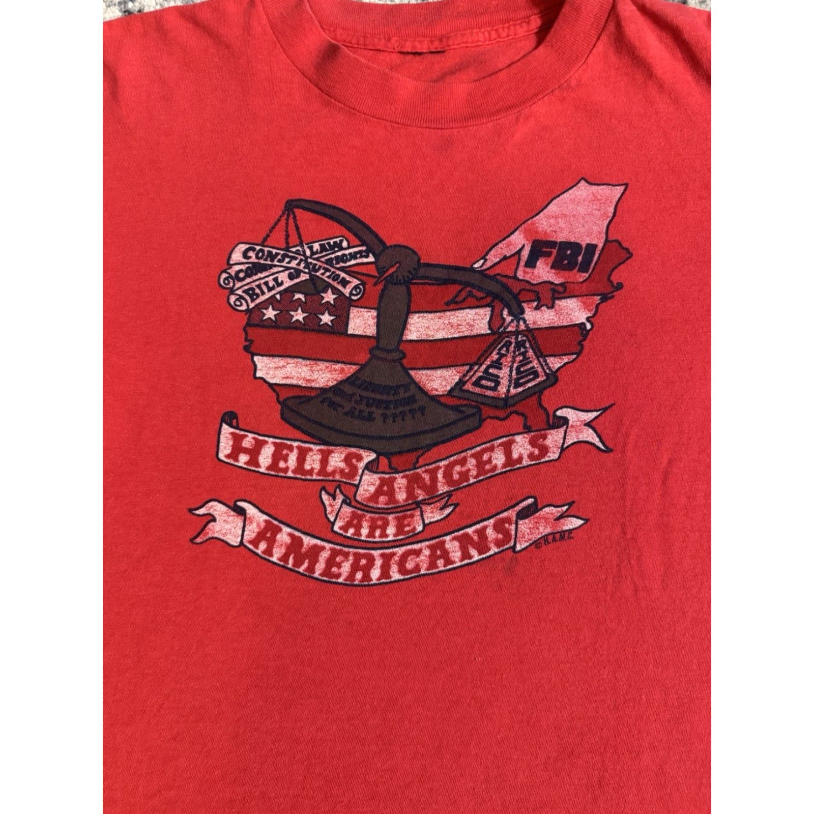Vintage VINTAGE 80s Hells Angels Are Americans T Shirt Size M Motorcycle Club MC Biker Red Cotton Crew Neck Short Sleeve Logo Graphic Print Men Mens Size US M / EU 48-50 / 2 - 2 Thumbnail
