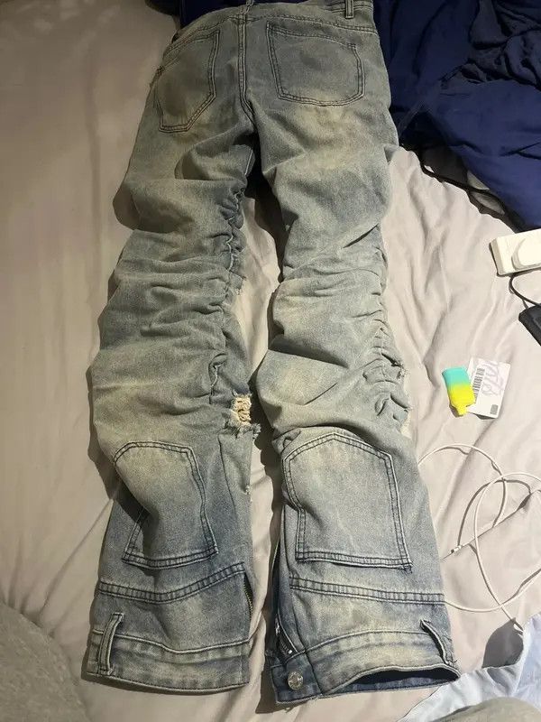 Japanese Brand Designer form-fitting holey pleated jeans trousers y2k 90’s Size US 30 / EU 46 - 7 Thumbnail