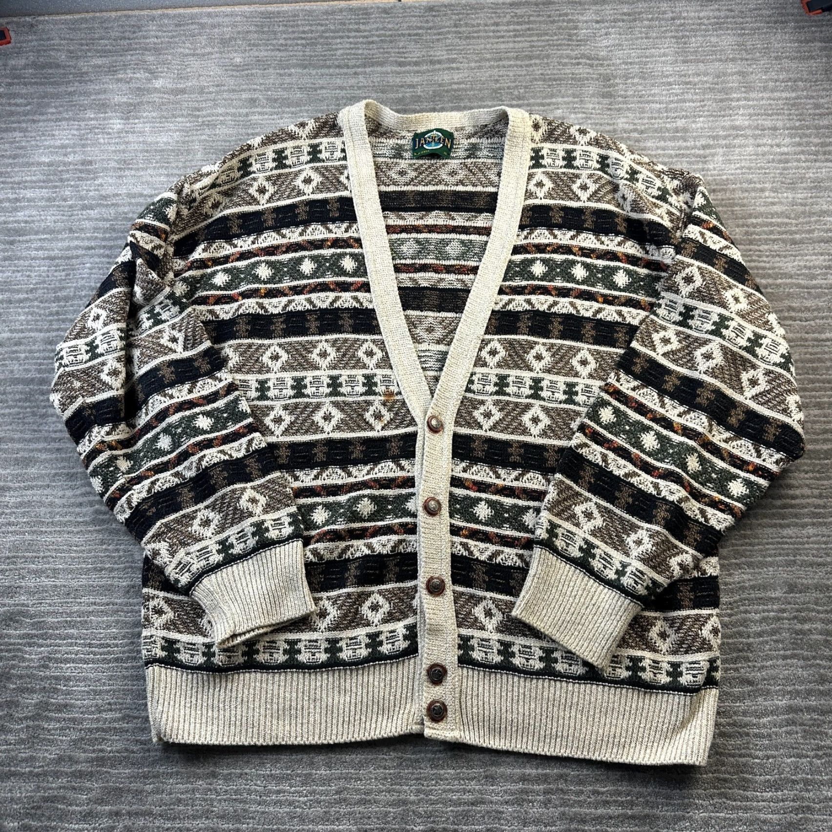 Jantzen VINTAGE Jantzen Sweater Mens XL Beige Cardigan Button Up United States Made Size US XL / EU 56 / 4 - 2 Thumbnail