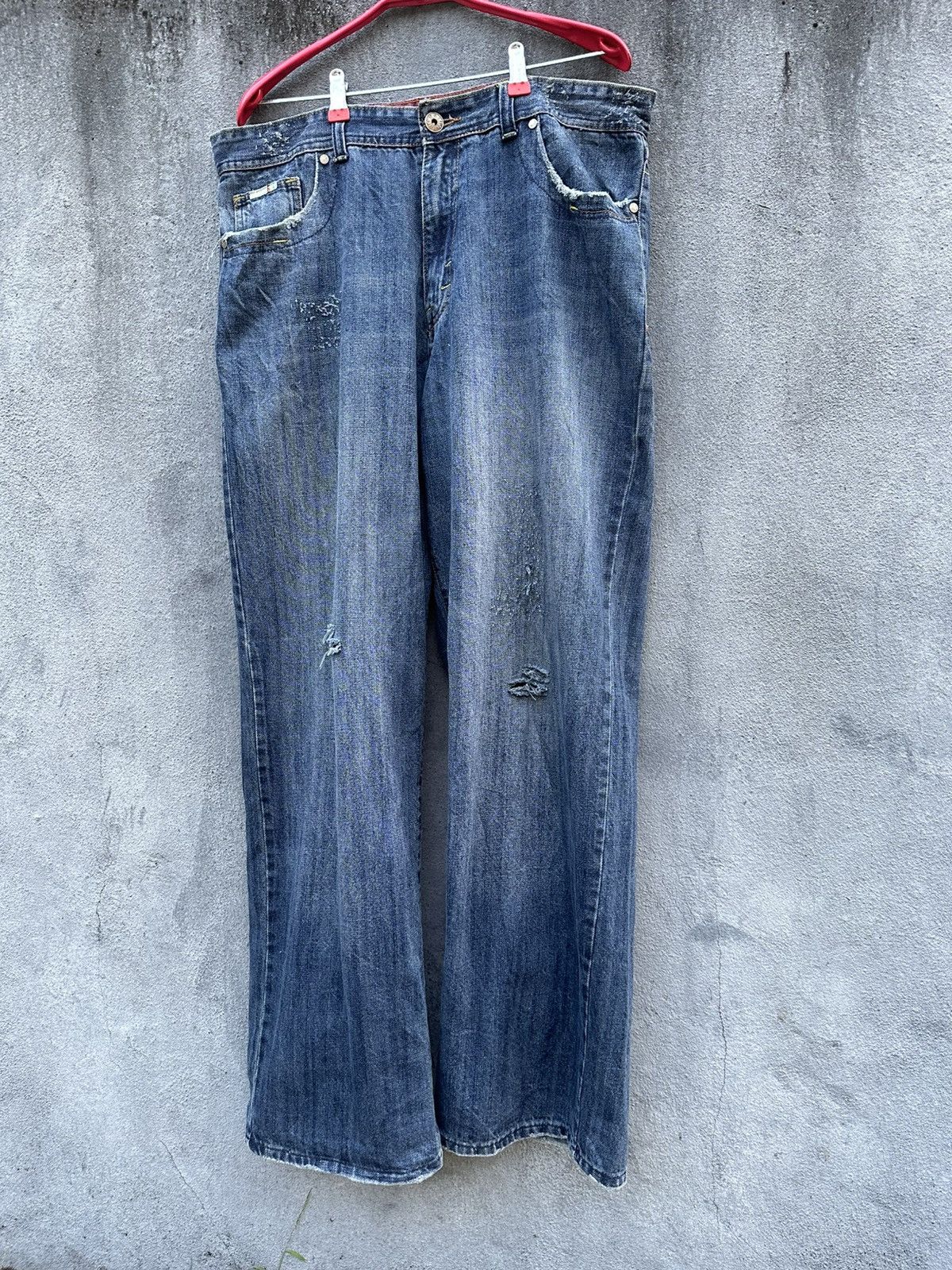 Indigo 👹Vintage Indigo Distressed Oversized Baggy Jeans Size US 36 / EU 52 - 5 Thumbnail