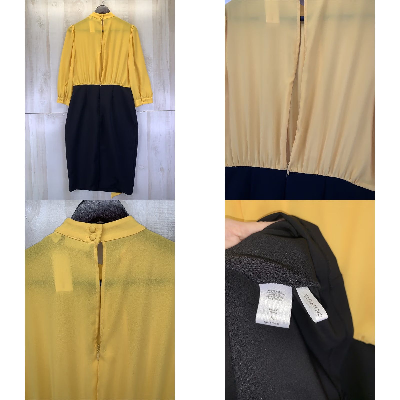 Vintage VINTAGE New York & Company Stretch Yellow Black Chiffon Sheath Dress Womens 10-NWT-10484 Size L / US 10 / IT 46 - 8 Thumbnail