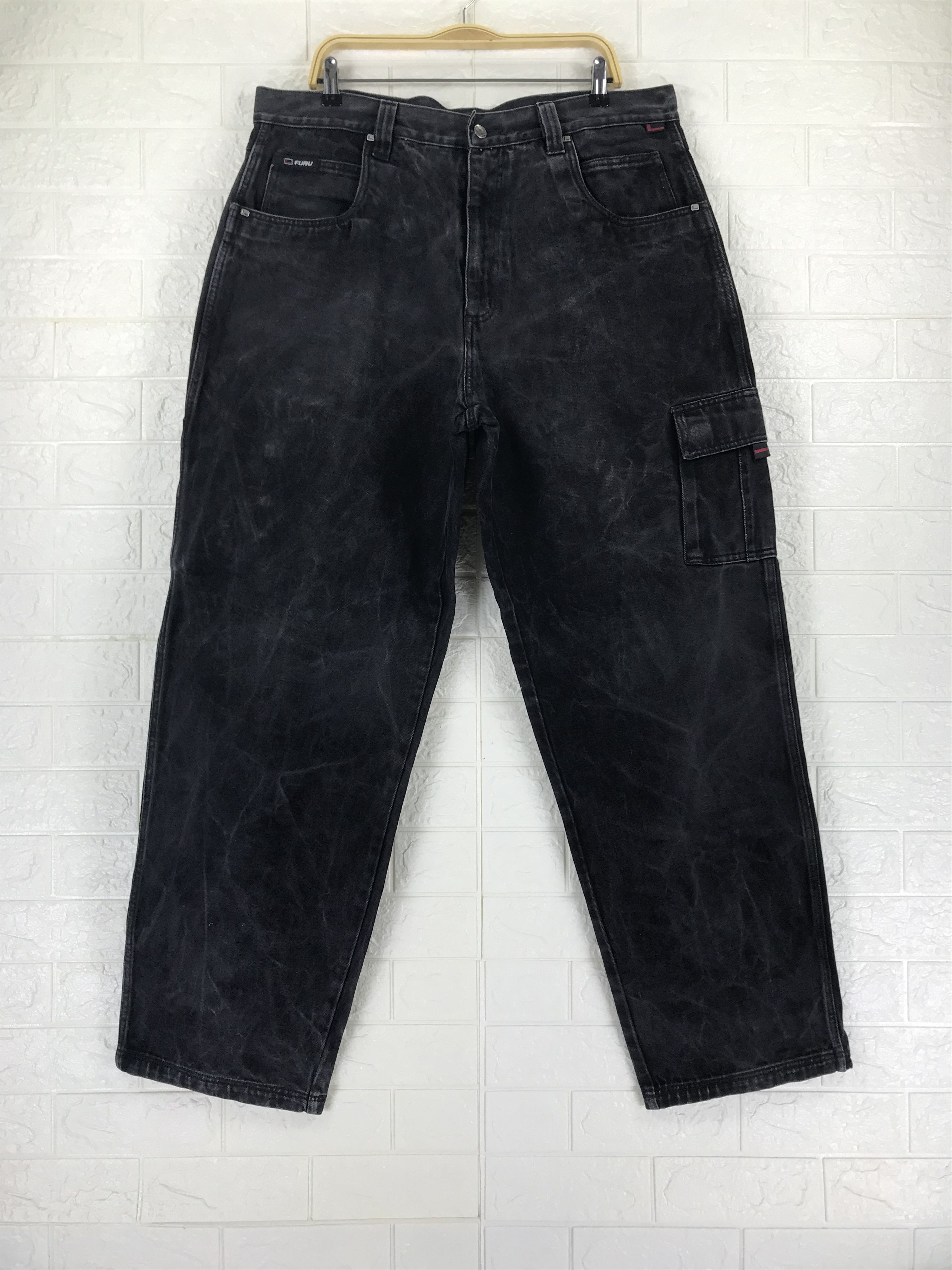 Fubu Vintage Fubu Faded Black Cargo Baggy Jeans Crazy Wide Denim Size US 38 / EU 54 - 5 Thumbnail