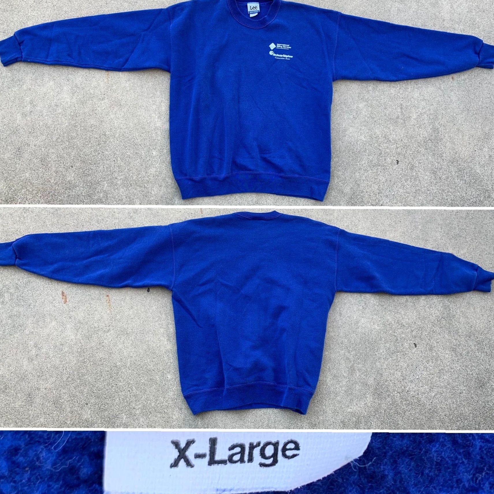 Lee VINTAGE Lee Sweatshirt Crew Neck Long Sleeve Pullover Blue XL Men Graphic Print Rochester Telephone International Billing Services Size US XL / EU 56 / 4 - 5 Thumbnail