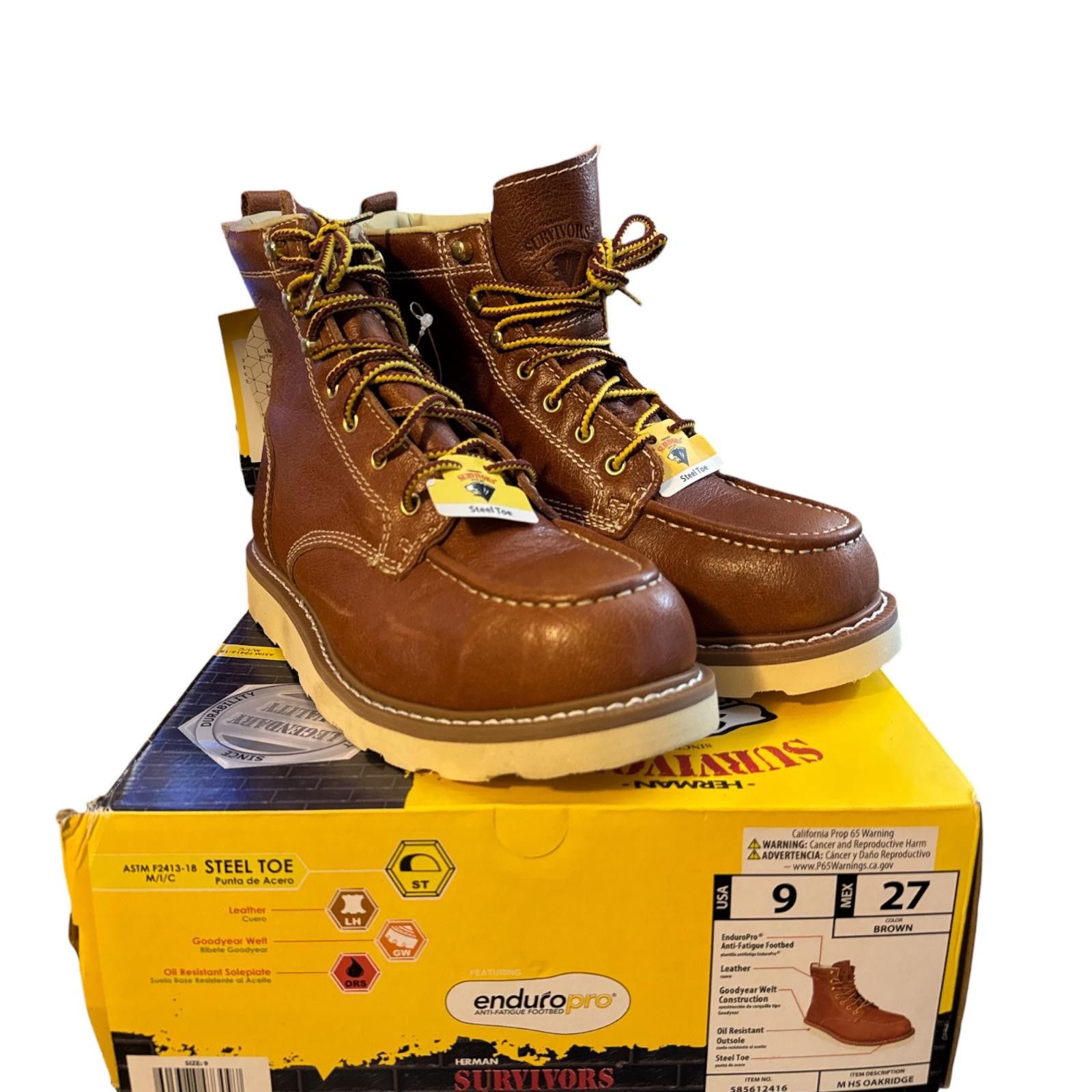 Other Survivors Oakridge Steel Toe Brown Leather Work Boots Size 9 Size US 9 / EU 42 - 1 Thumbnail