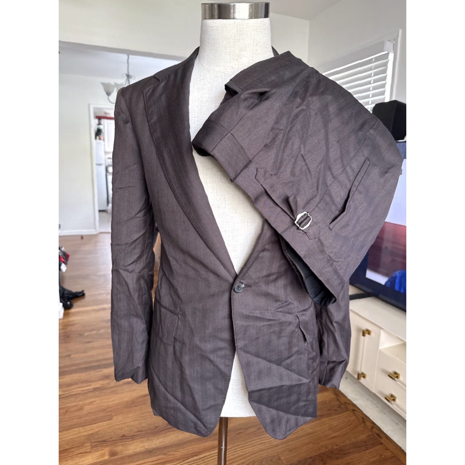 Vintage NEW Frere Brown Wool Mens Suit Blazer And Pants Sz 40 Size 40R - 2 Thumbnail