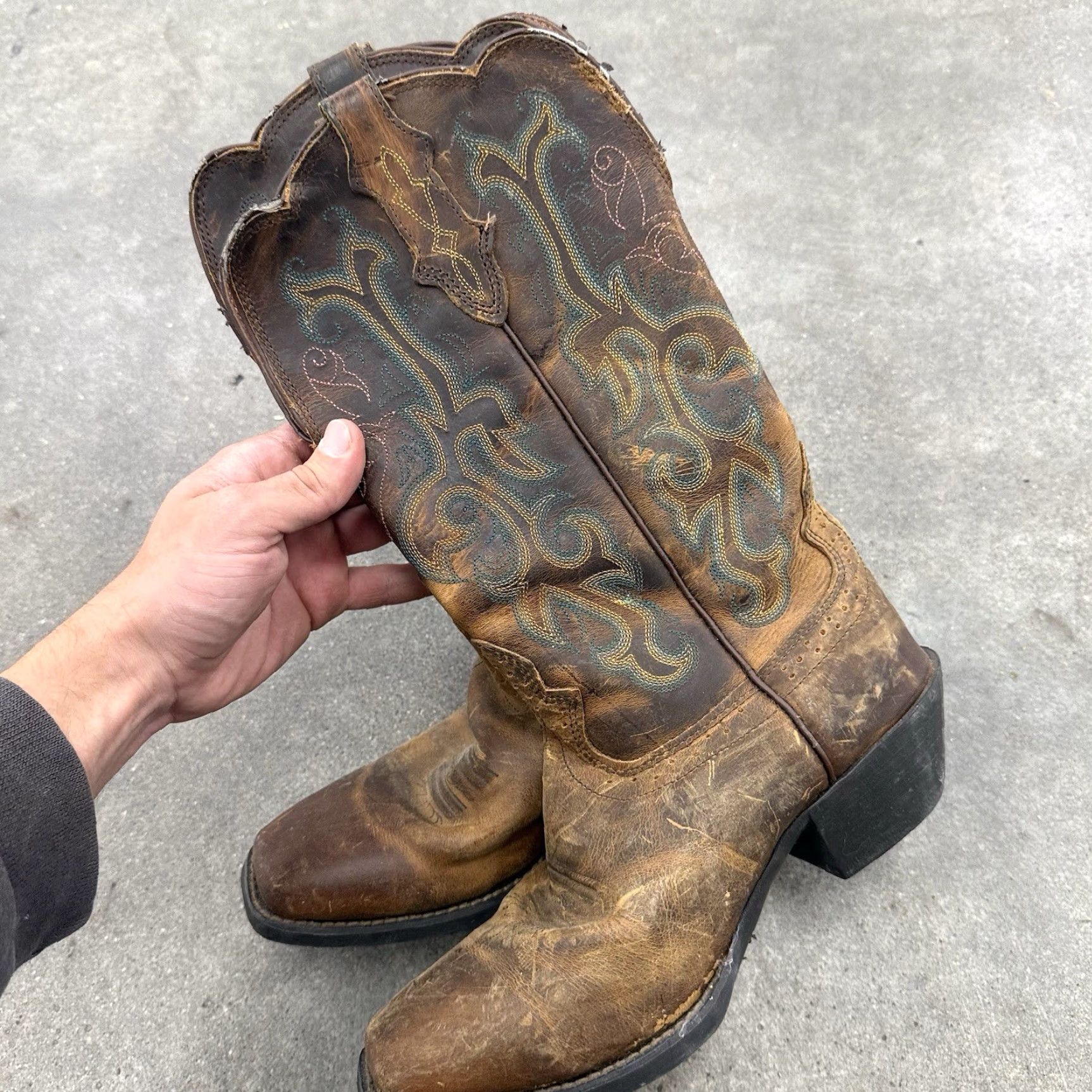 Justin Boots Justin DURANT Brown Leather Square Toe Pull On Western Boots Women’s Size 9 B Size US 9 / IT 39 - 5 Thumbnail