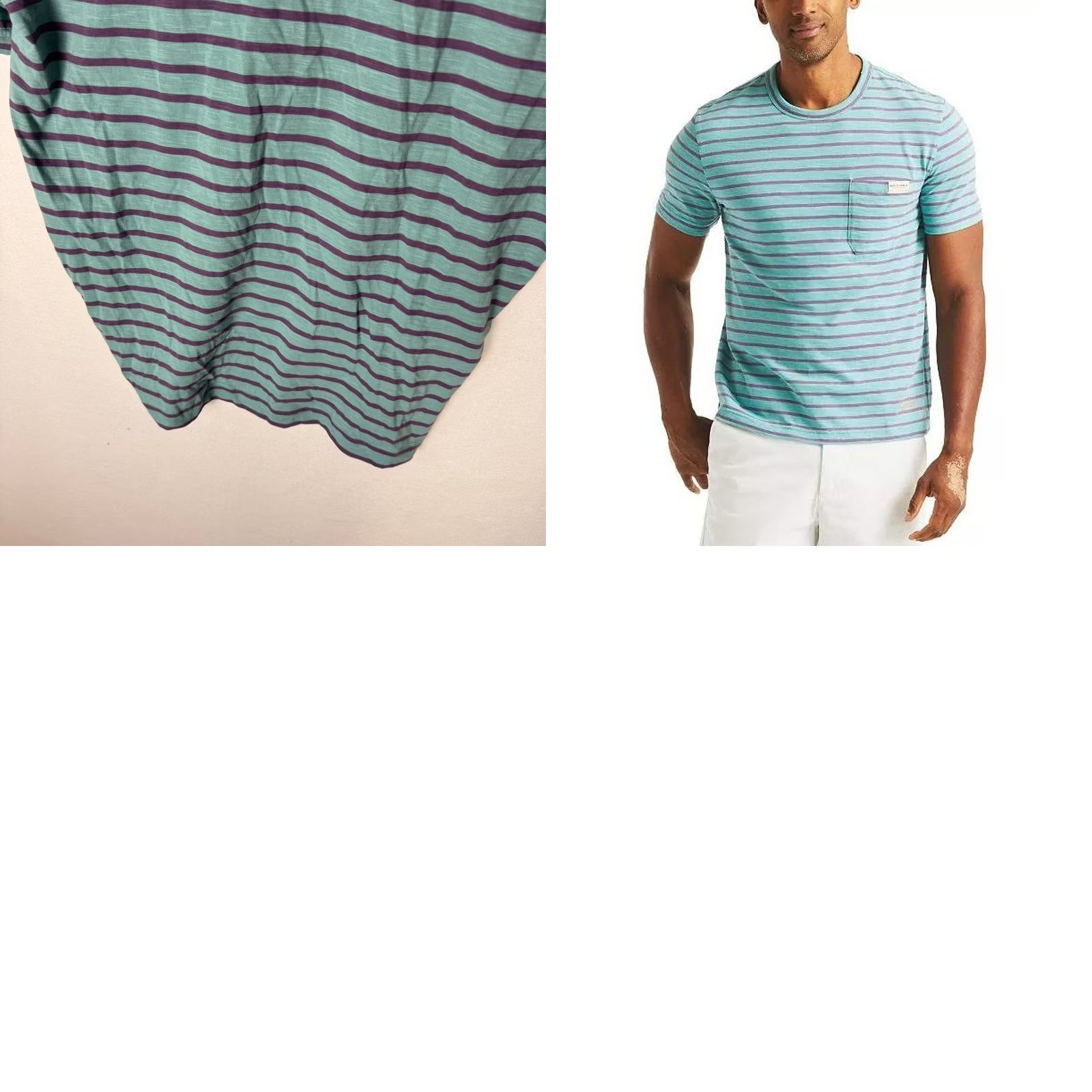 Nautica Nautica Jeans Co Mens S Striped Crewneck T-Shirt Dusty Turquoise Purple K45510 Size US S / EU 44-46 / 1 - 9 Thumbnail