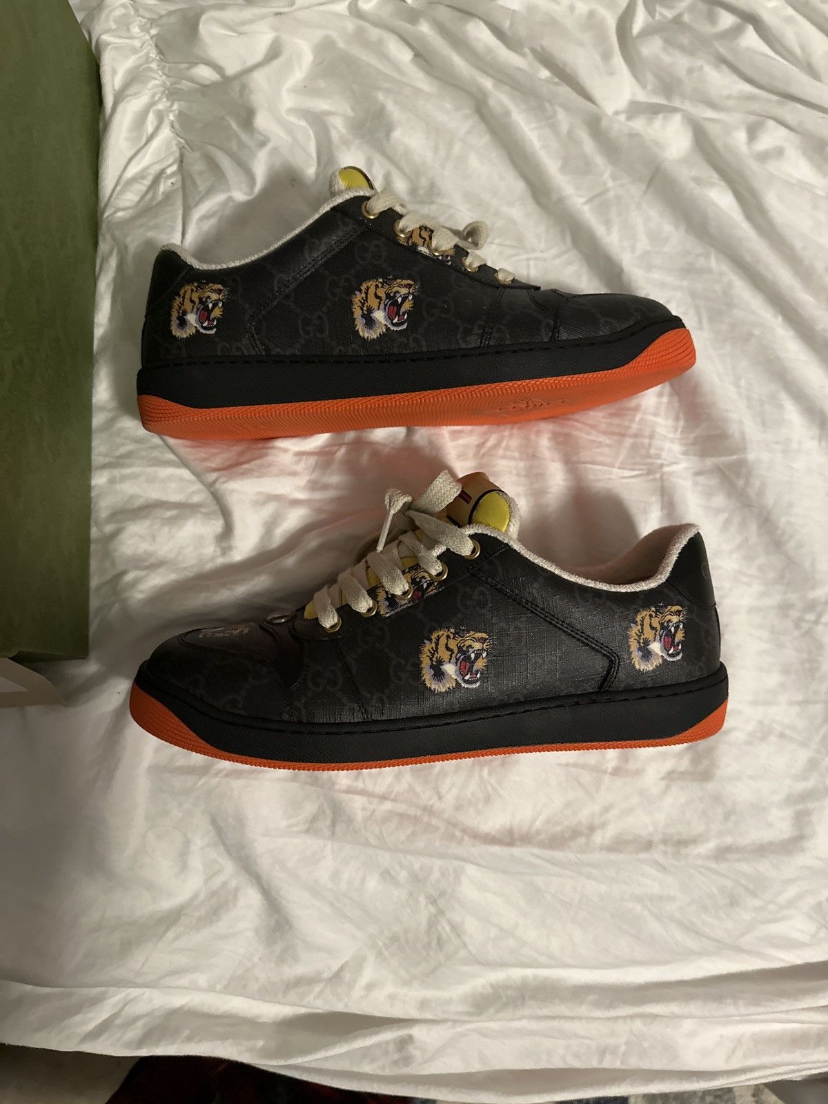 image of Gucci Screener With Tiger Print Shoes in Black, Men's (Size 7.5)