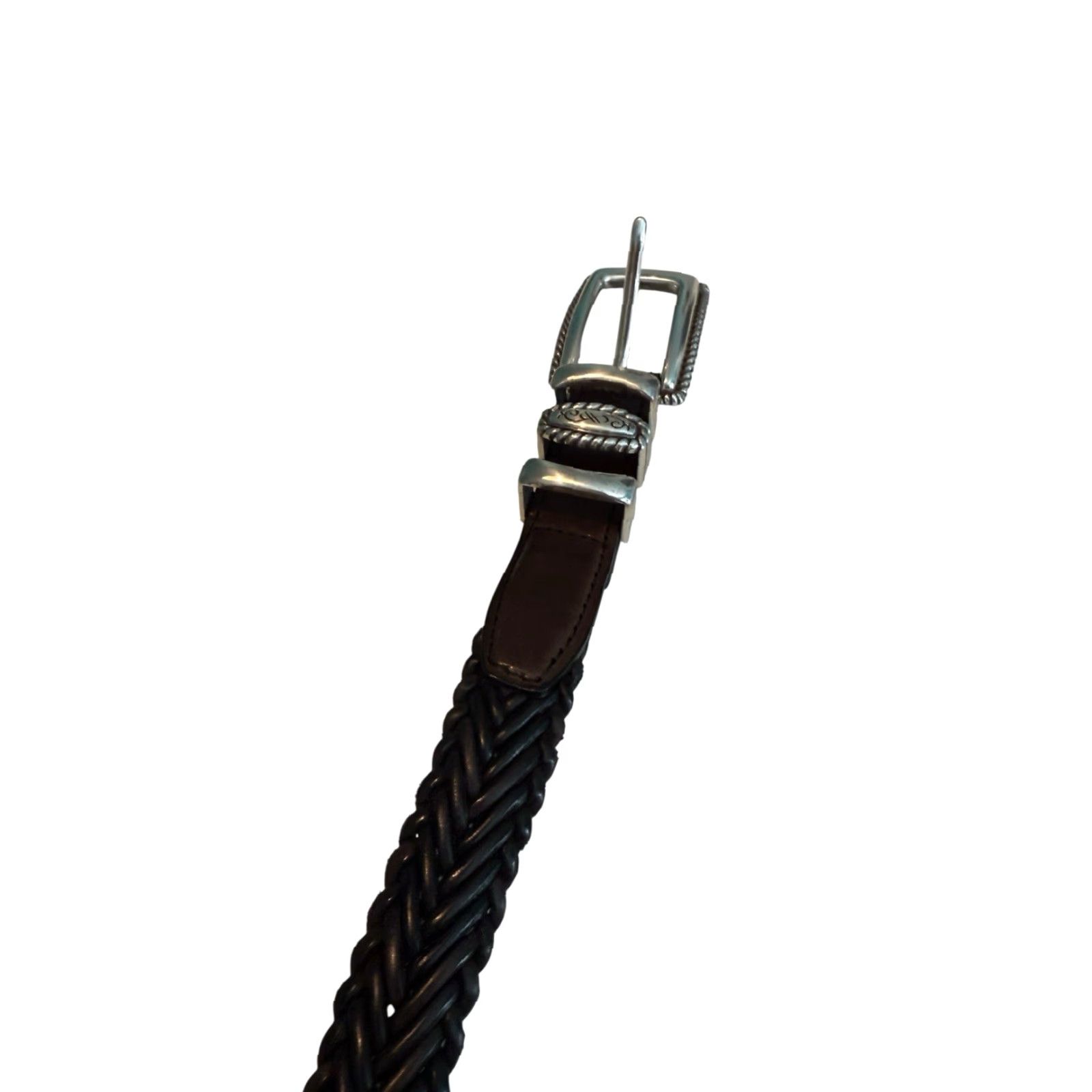 Brighton VINTAGE Brighton Black Leather Woven Belt Women’s Size 30 (M) EUC Q2003 Buckle Adjustable 1” Wide Mens Womens Girls Boys Size ONE SIZE - 4 Thumbnail