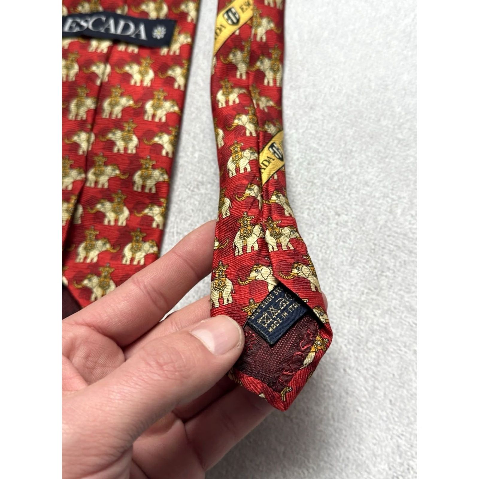 Escada VINTAGE Escada 100% Silk Monogram Elephants Logo Red Cravat Ties Men Size ONE SIZE - 5 Thumbnail