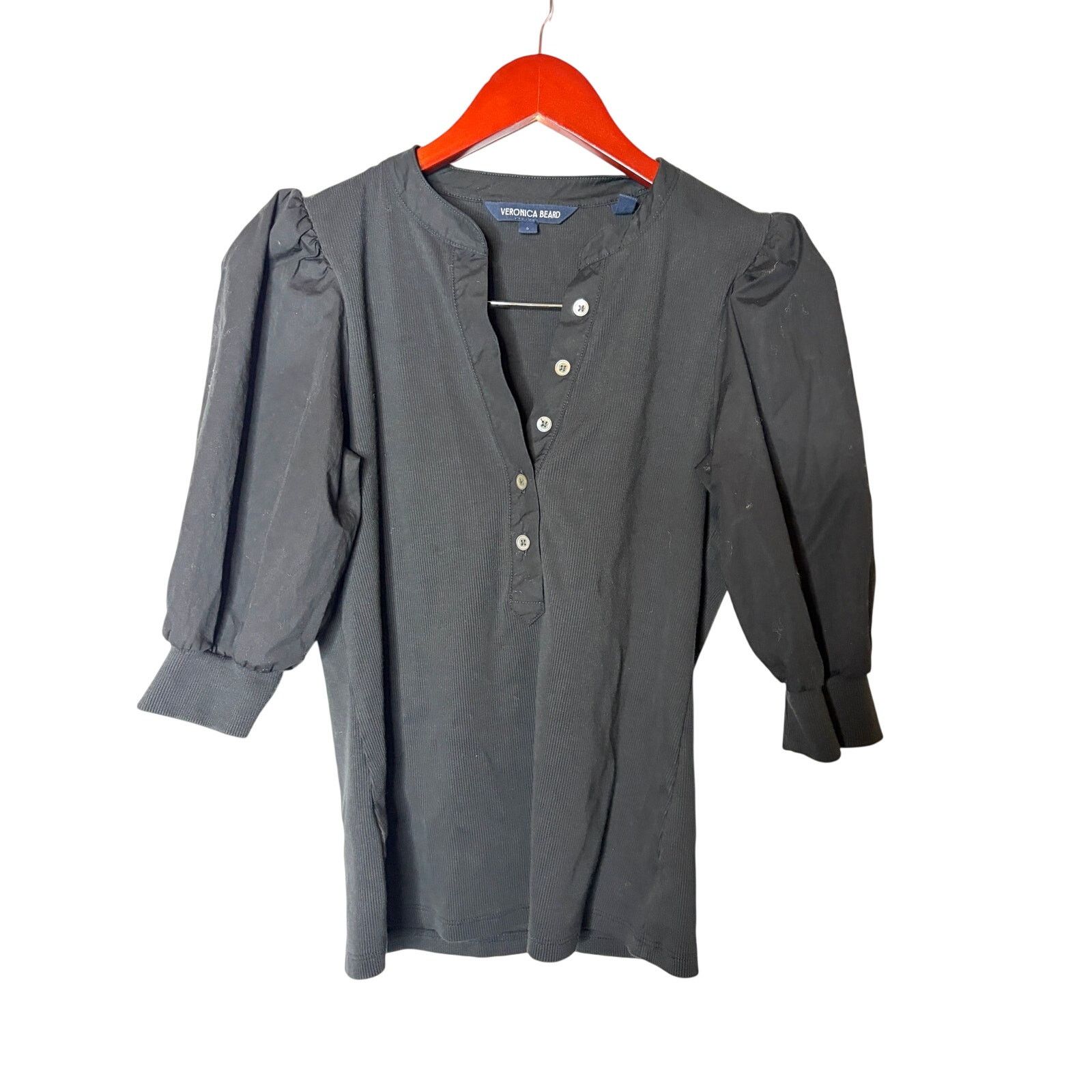 Veronica Beard Veronica Beard Black Coralee Puff-Sleeve Top Sz S Size S / US 4 / IT 40 - 1 Thumbnail
