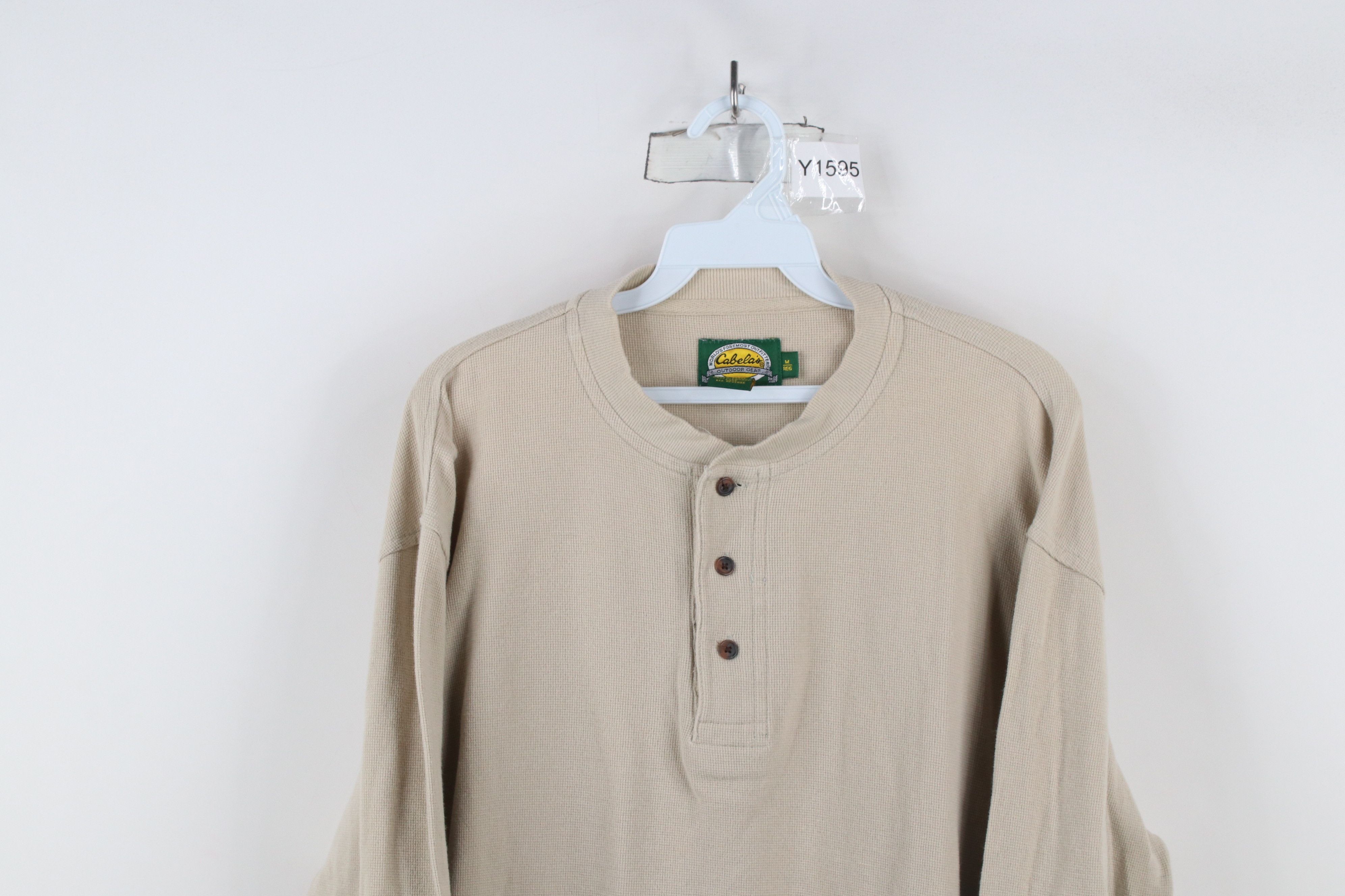 Cabelas × Vintage Vintage 90s Cabelas Thermal Waffle Knit Henley T-Shirt Beige Size US M / EU 48-50 / 2 - 2 Thumbnail