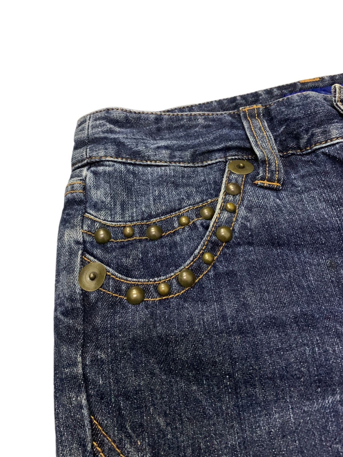 If Six Was Nine × Tornado Mart Azul Pure Japan Flared Geometrical Studded Craft Denim Pants Size US 30 / EU 46 - 9 Thumbnail