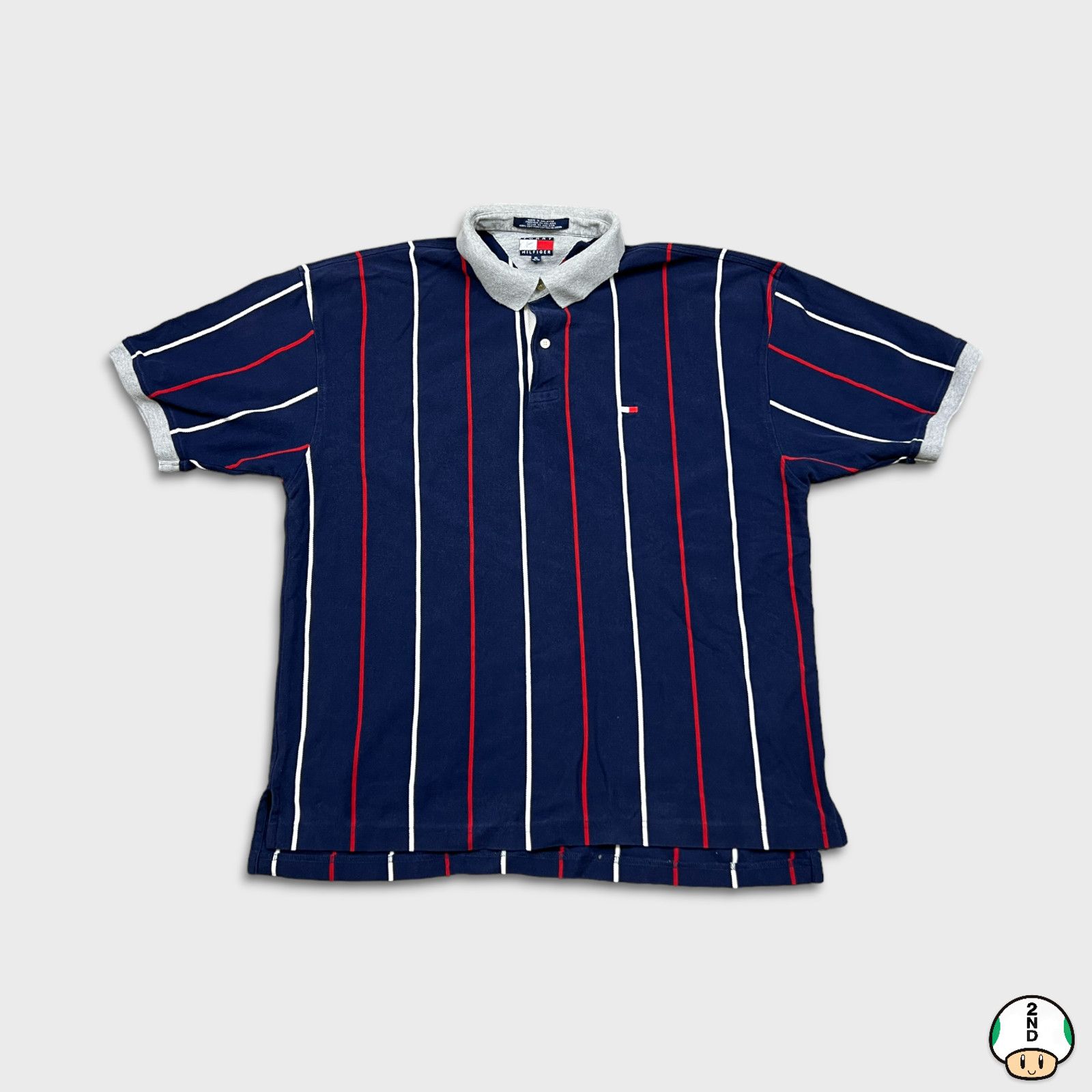 Tommy Hilfiger × Vintage VTG 90s Tommy Hilfiger Shirt XL Pinstripe Tommy Flag Polo Size US XL / EU 56 / 4 - 1 Thumbnail